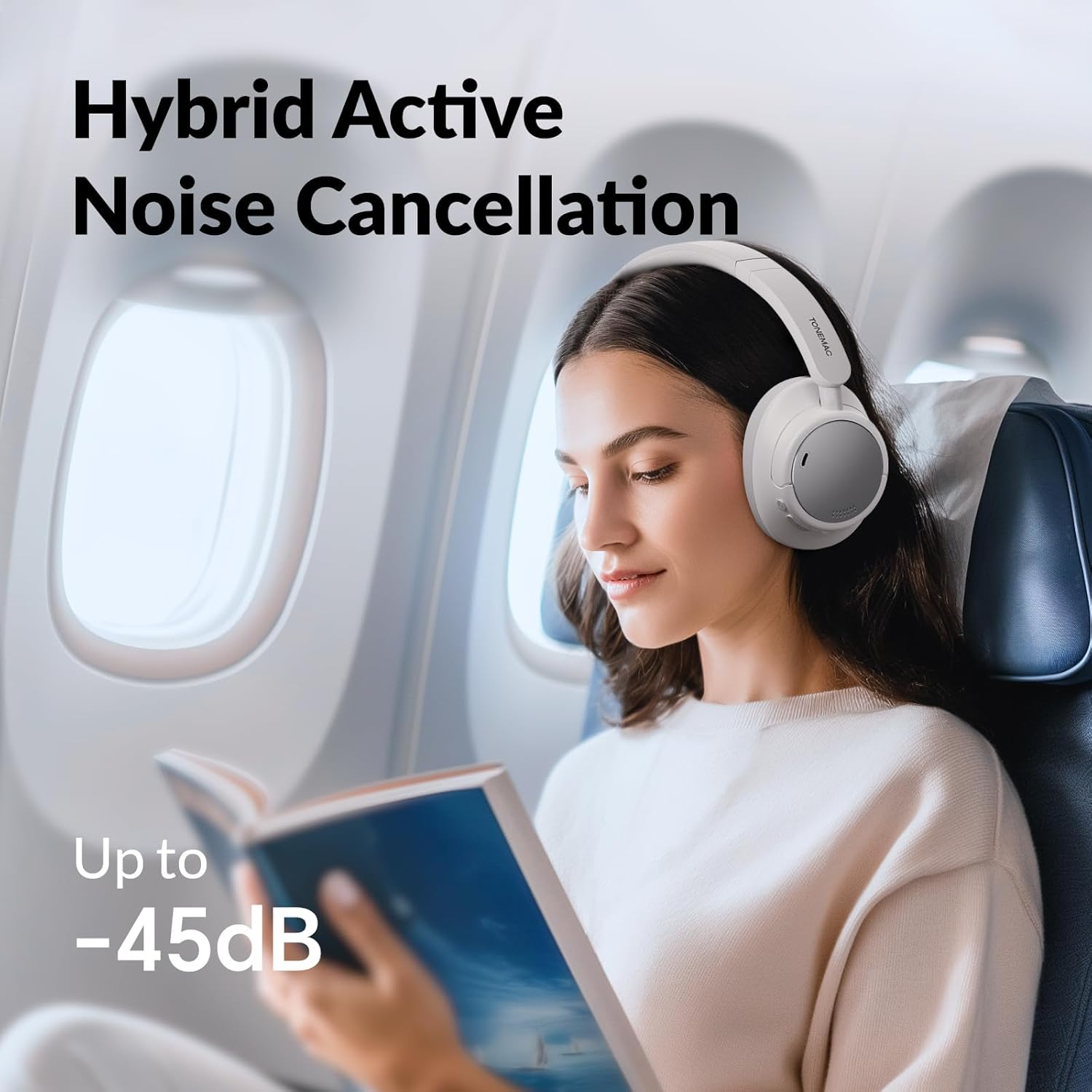 TONEMAC H7Pro Headphones - a Tradition of Sound Quality with ANC -45 Db, Battery Life of 80 Hours - White image number 1