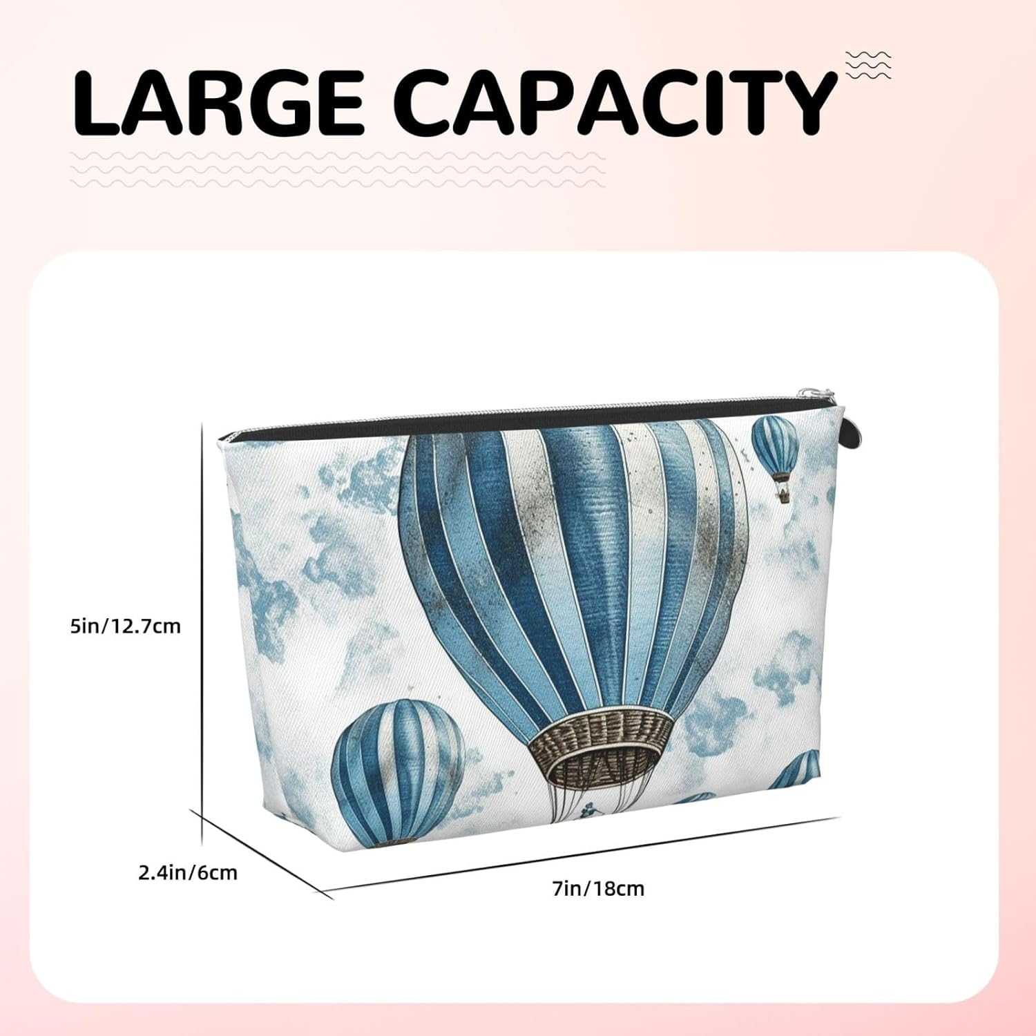 SDTYKHJ Large Capacity Makeup Bag for Women, Waterproof Portable Shaving Bag, Small Toiletry Bag, Blue Air Balloon, Leather Cosmetic Organizer Bags for Travel, Siliver, One Size image number 4
