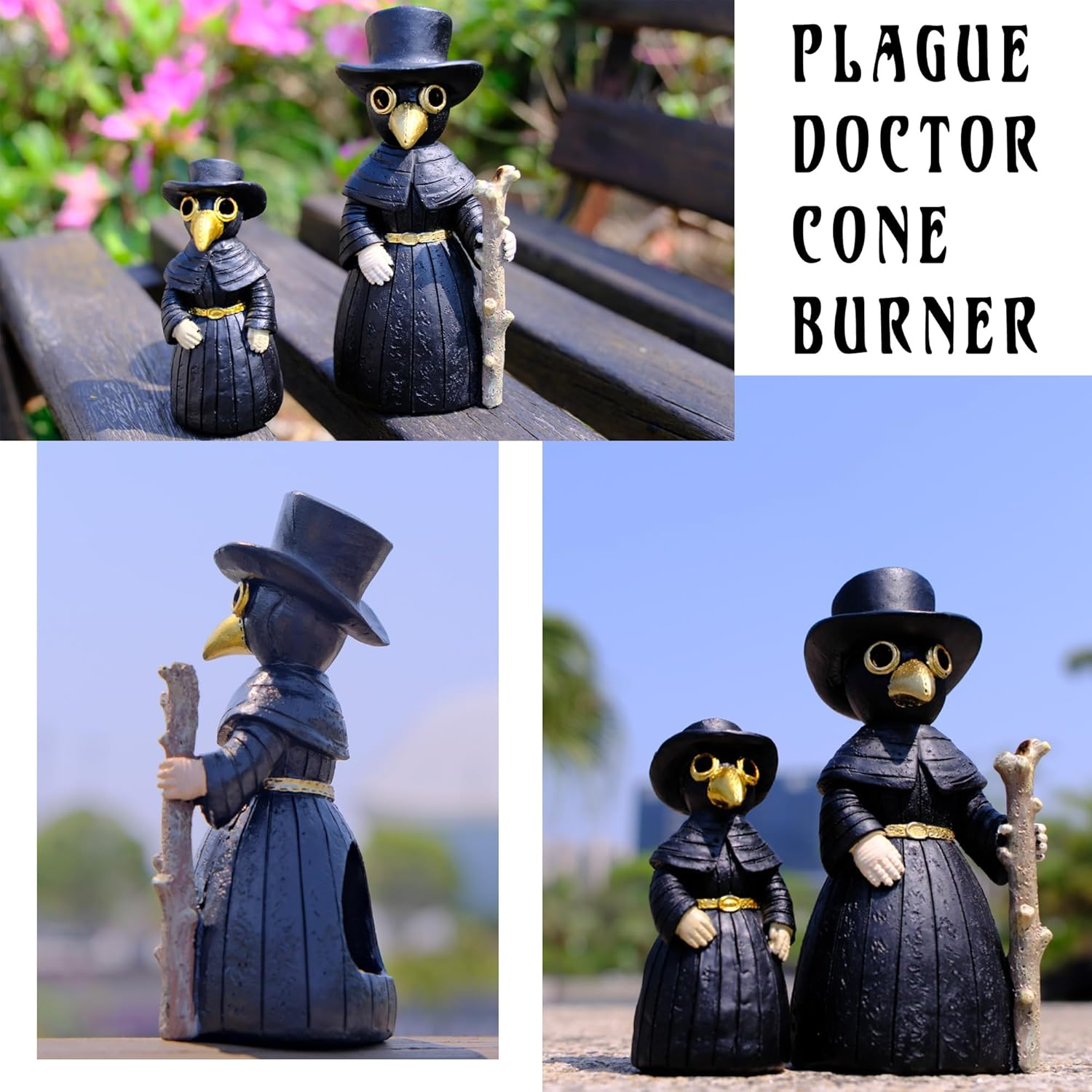 2024 Upgrade Plague Doctor Incense Holder, Plague Doctor Cone Burner Eyes Will Smoke, Handmade Craftfor Desktop Resin Ornament for Home Decoration, Effective Stress & Anxiety Relief. (Large Doctor)