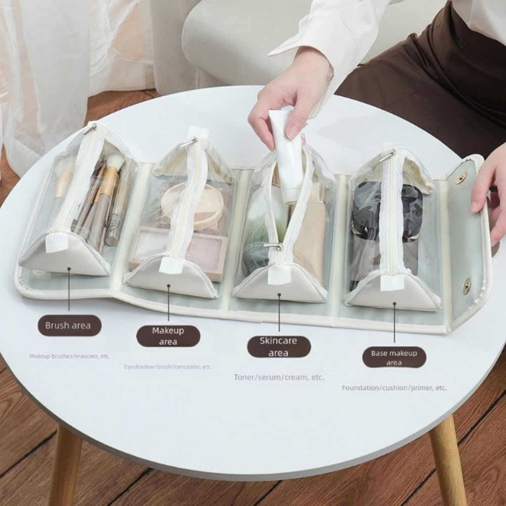 Waterproof Cosmetics Storage Bag with Hanging Feature, Foldable Makeup Organizer for Women, Large Capacity for Travel Use (Brown) image number 6