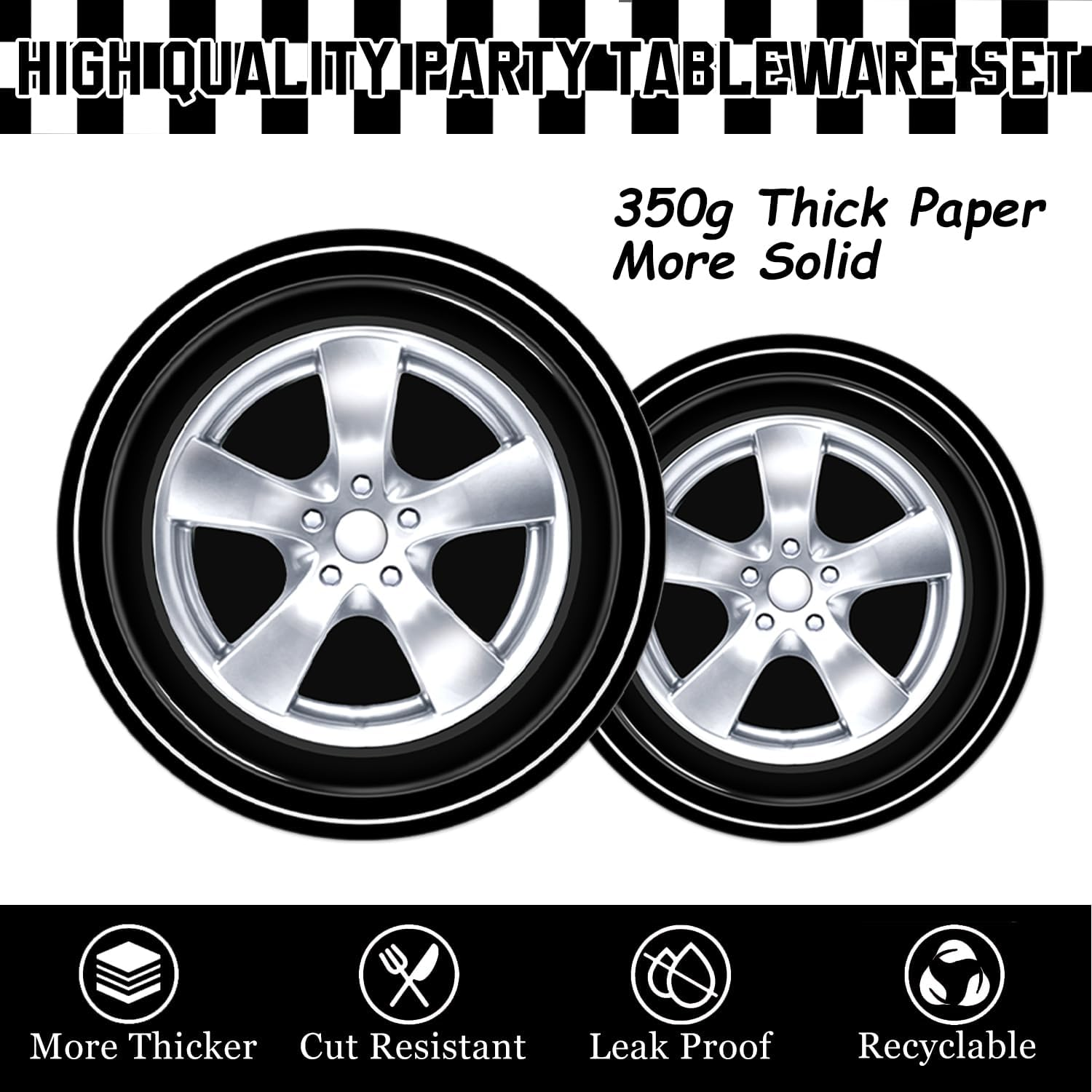 QIYANPAX 168 PCS Race Car Party Decorations - Cars Birthday Supplies Includes Plates, Napkins, Cups, Cutlery for Kids Boys Party, Serves 24 image number 3