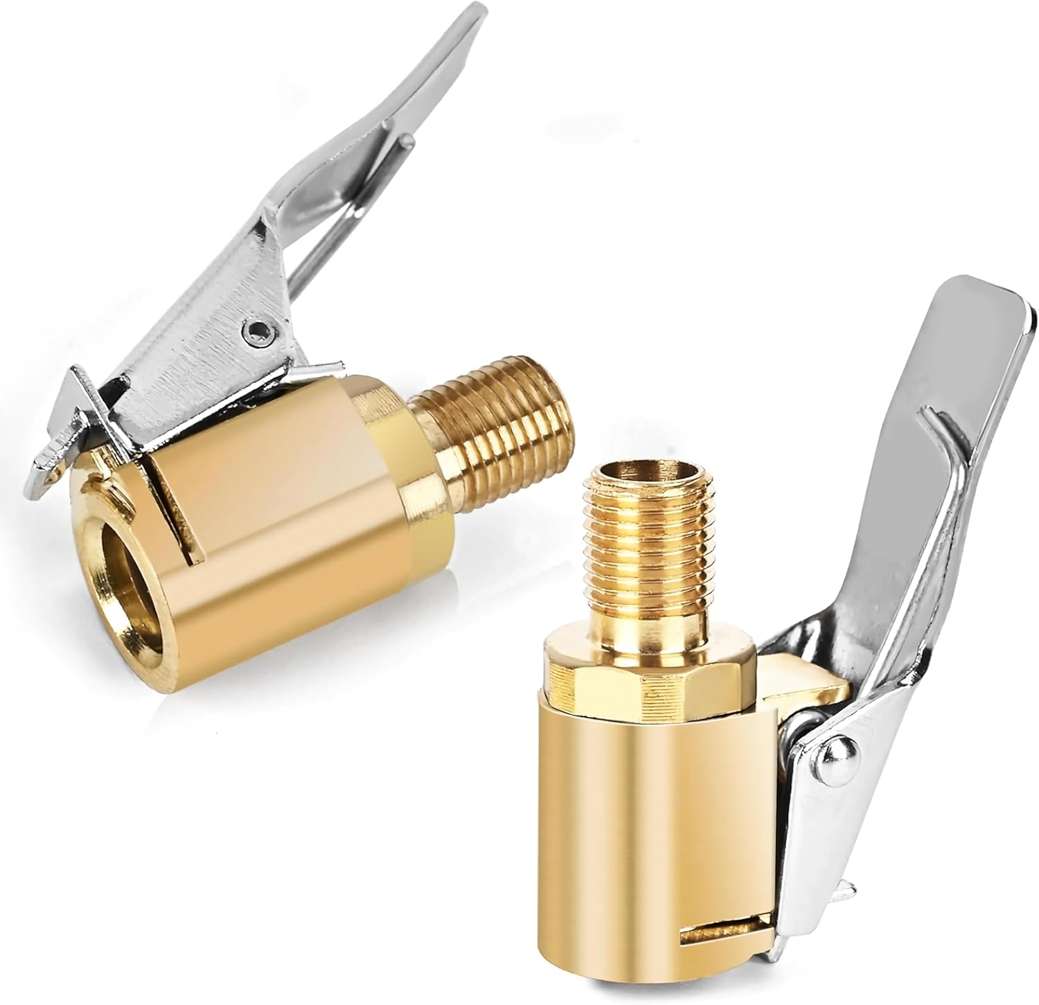 2Pcs Locking Tire Inflation Chuck, Brass Threaded Tire Inflation Hose Adapter, Leak-Free Tire Chuck, Vehicle Inflation Device Compressor Pump Connection Accessory Tool