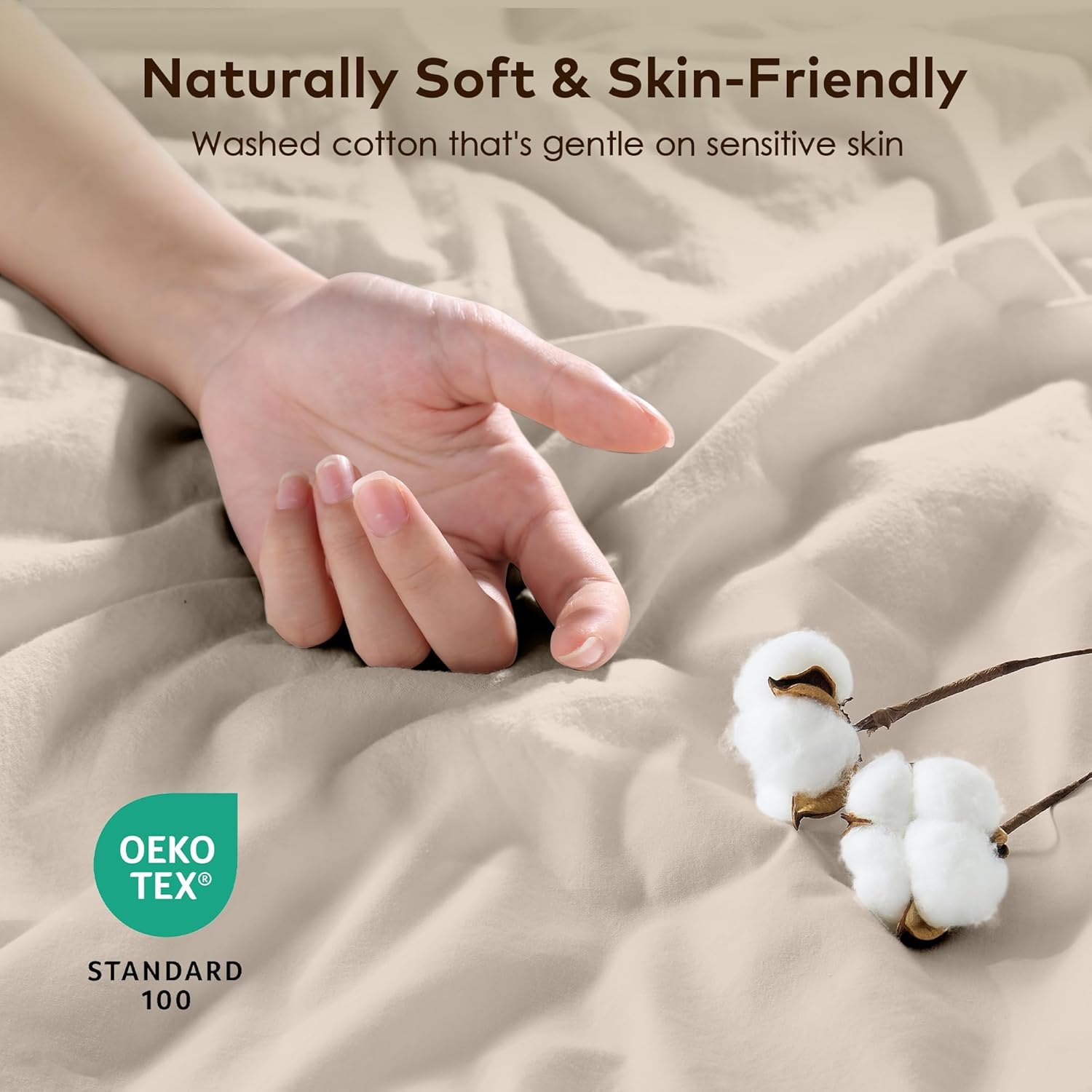 LINENOVA Double Fitted Sheet &ndash; 100% Vintage Washed Cotton - Naturally Soft & Breathable, 40Cm Deep Pocket &ndash; Warm Sand, 1 Piece image number 7