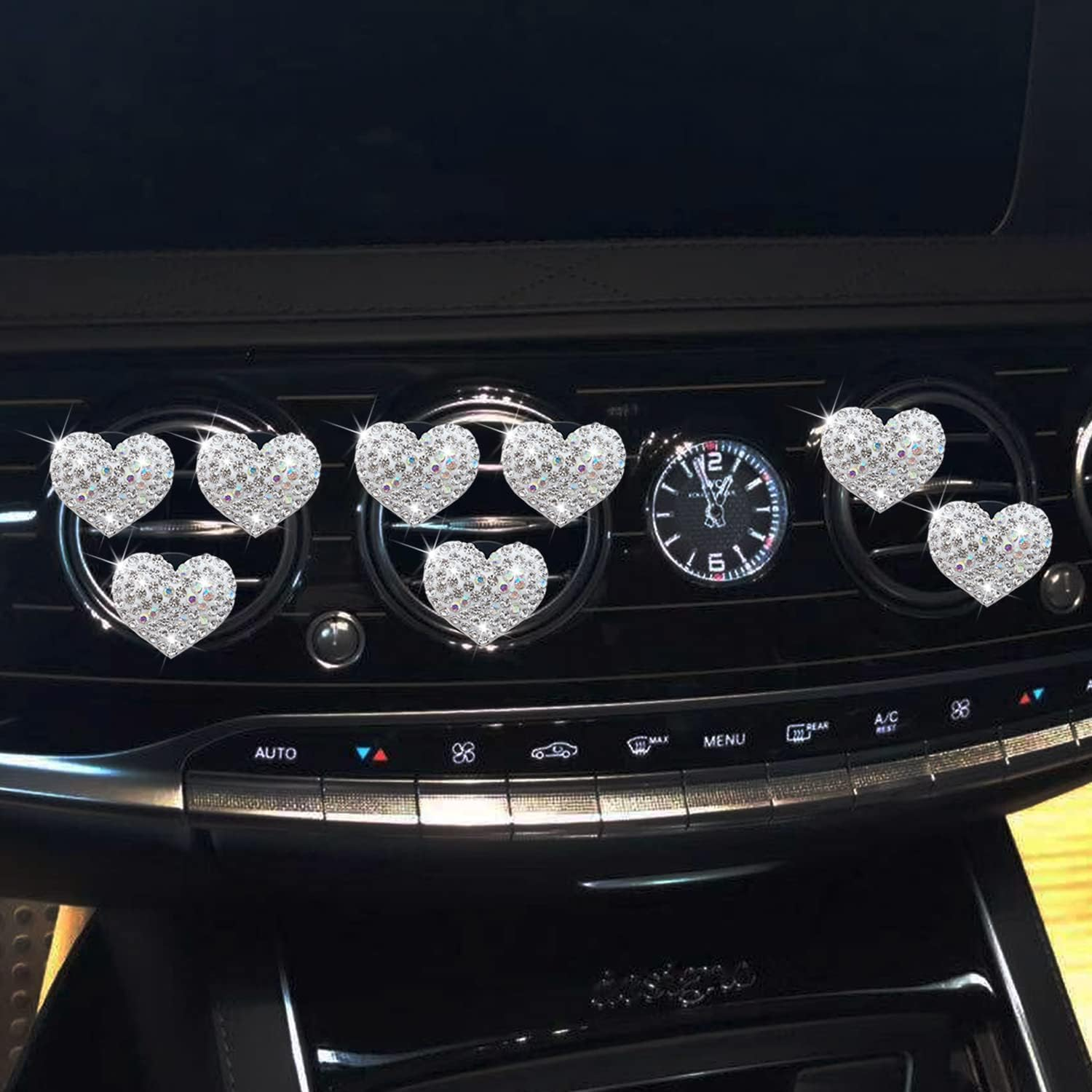 8 Pcs Bling Heart Air Vent Clips, Crystal Car Fresheners, Diffuser with Rhinestone Decoration, Cute Interior Accessories for Women Girls (Silver) image number 2