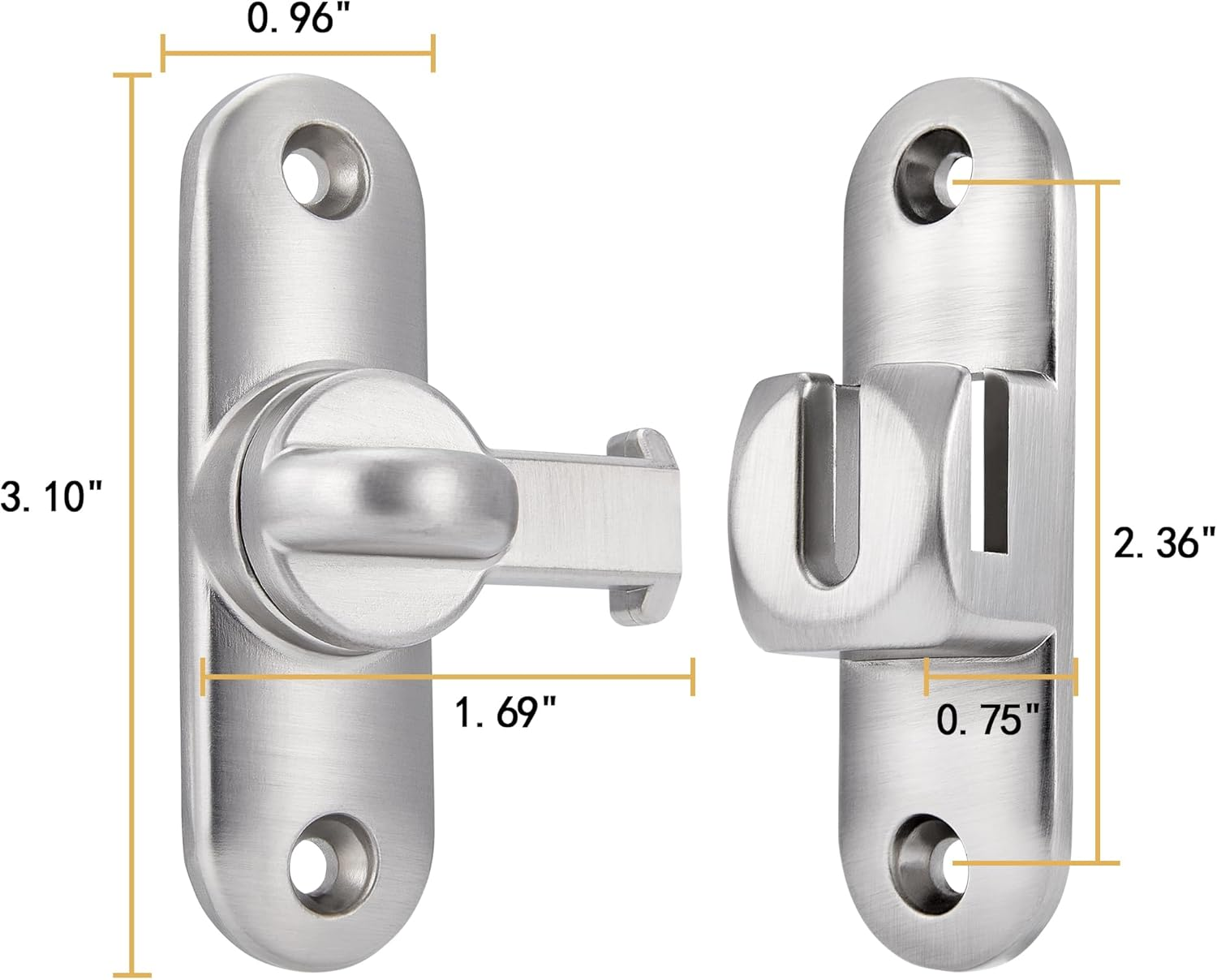 INIRET Silvery Barn Door Latches,90/180 Degree Gate Lock,Flip Gate Latches Hardware,Zinc Alloy Right Angle Door Lock Latch,Door Security Sliding Door Latch Lock for Cabinets,Bathroom image number 5
