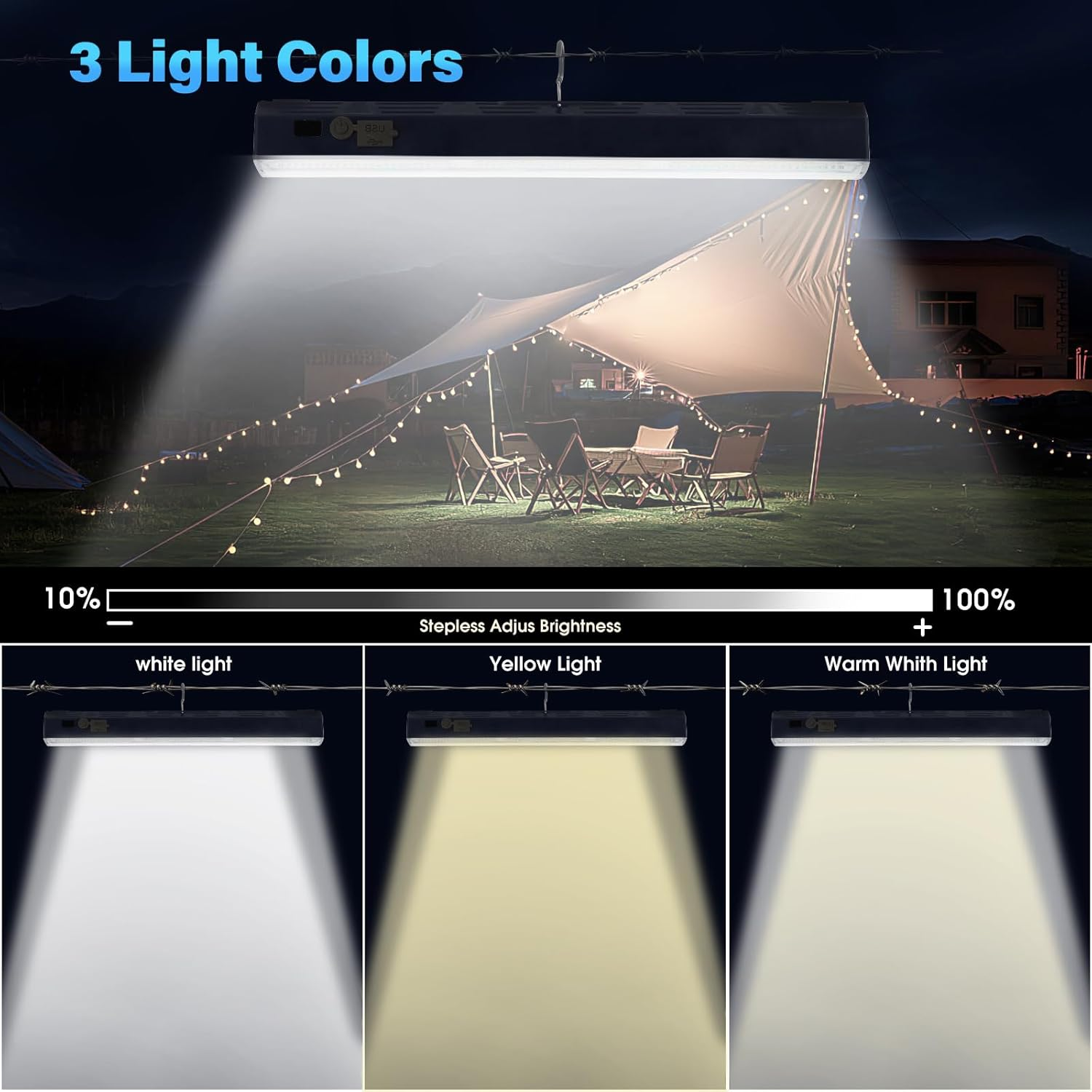 LETOUR Workshop Lamp, Work Light, LED Battery, 216 Leds, Work Light, Workshop Lamp with 7500 Mah LED Workshop Lamp, Work Lamp, LED Workshop Magnet for Emergency Light, Power Failure, Workshop Lighting image number 2