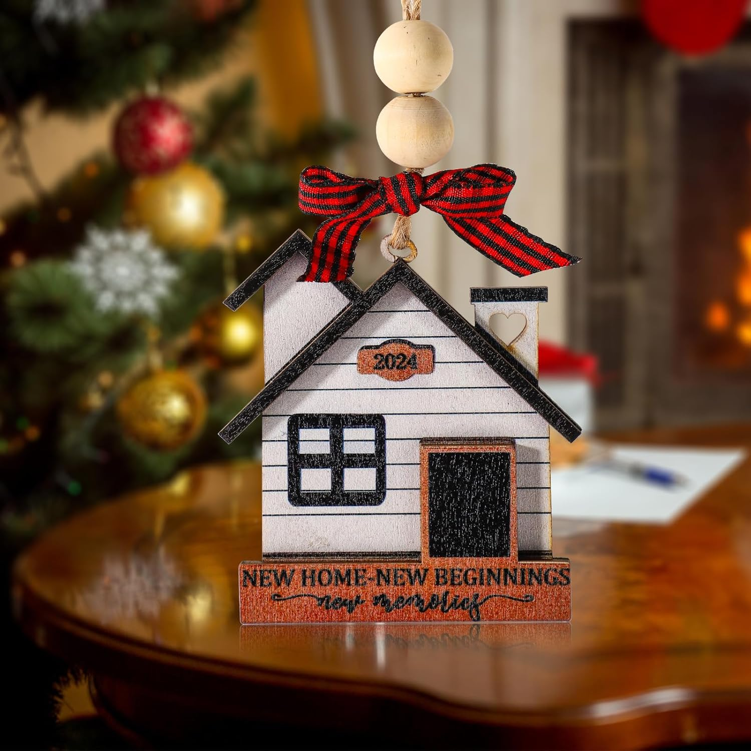2Pcs Christmas Tree Ornaments, Hanging New Home Ornament 2024 Wooden House Warming Gifts New Home Christmas Ornament for Christmas Tree Decoration Housewarming Gift (Style 1)