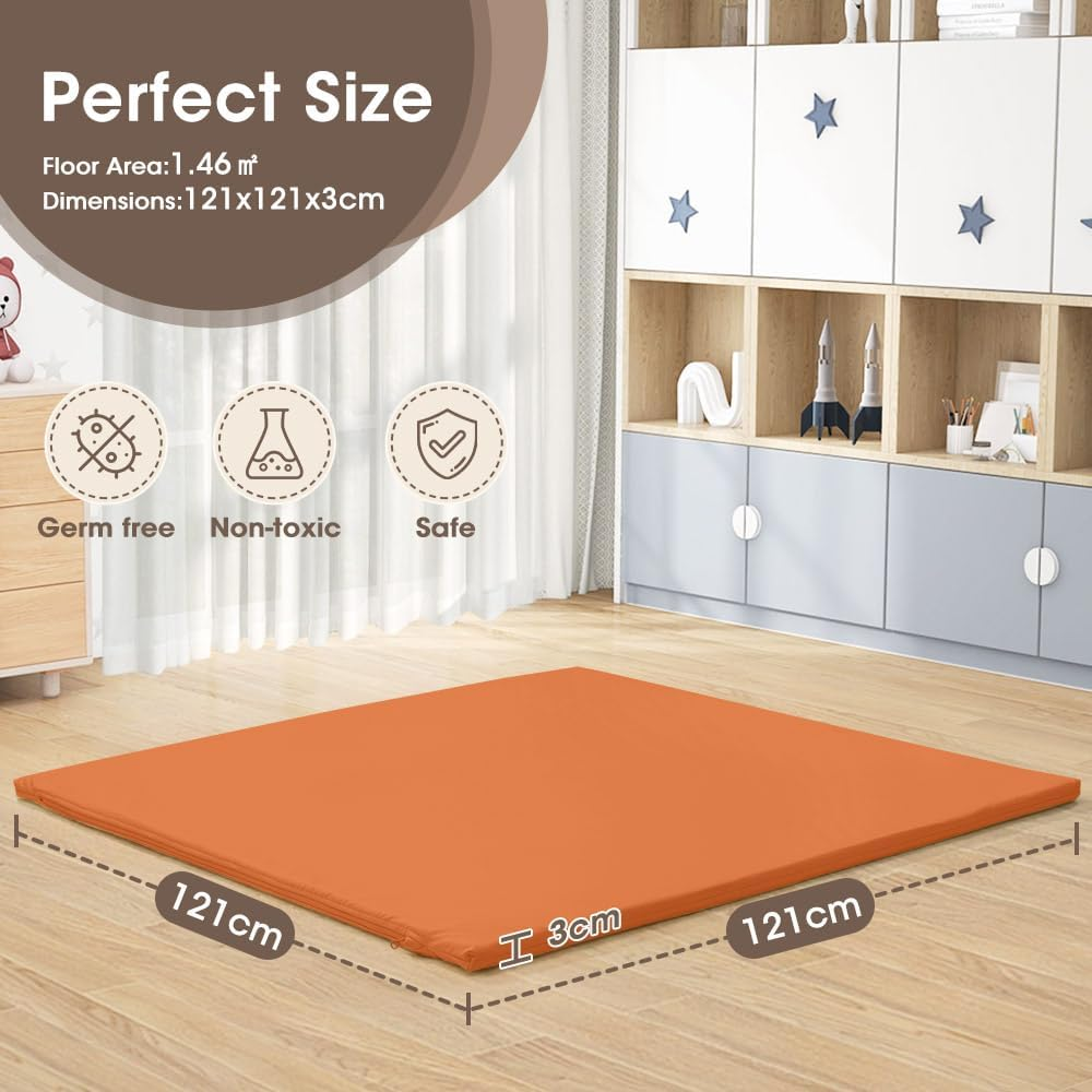 Playpals Baby Play Mat, Extra-Thick Vegan Leather Activity Mat with Washable Removable Cover, Non-Slip Cushioned Crawling Mat for Infants, Babies & Toddlers, Easy-Clean Floor Mat, 121X121Cm Brown-Orange image number 6