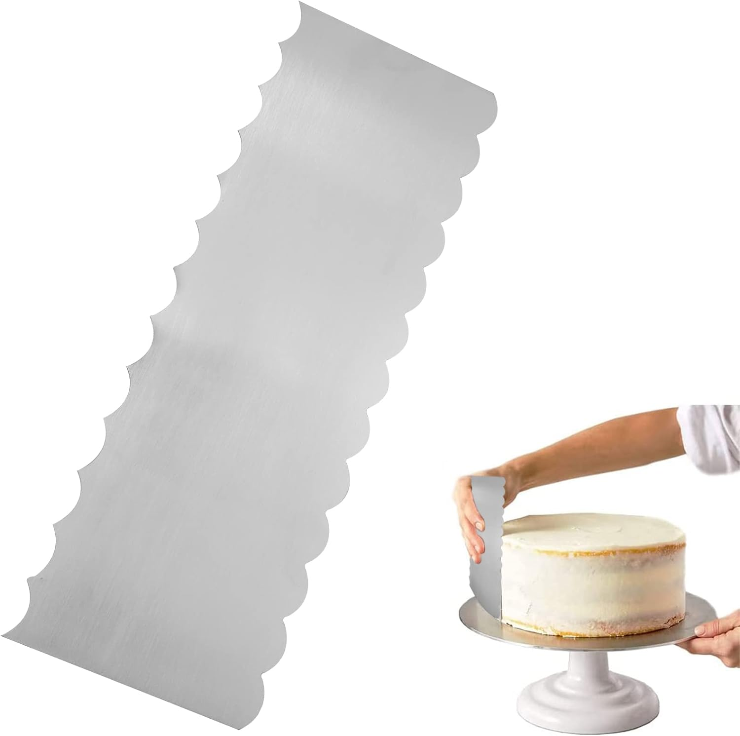8.6 Inch Stainless Steel Cake Scraper Metal Scraper for Cake Smoother Leveler Scraper Cake Decorating Comb Cake Cutter for Mousse Butter Cream (Style 3) image number 2