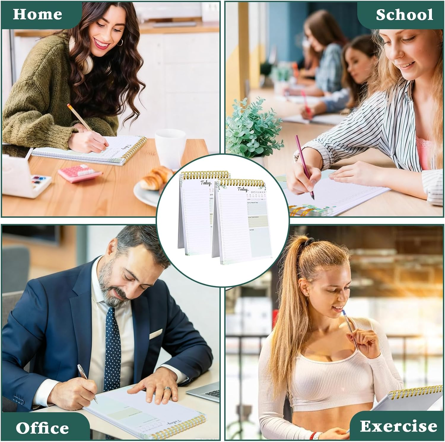 Doublecare 2 Packs To-Do List Notepad, A5 Daily Planner Notepad, Totally 208 Pages Undated Planning Pads with Task Checklist, Spiral Binding, 120 GSM Paper, PVC Cover for Home, Office & School Supplies - Green image number 2