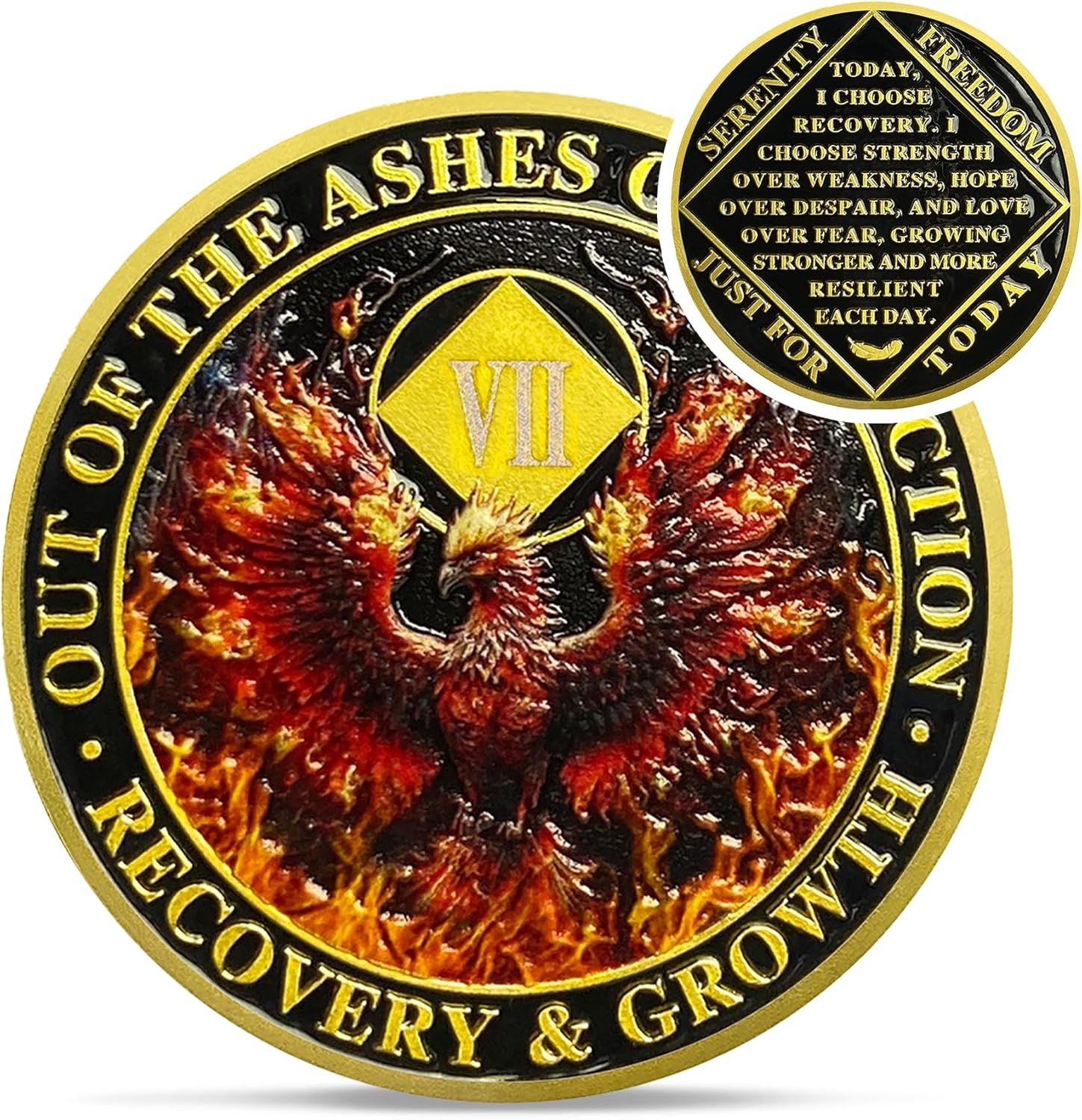 Delicate Phoenix 7 Year Na Medallions - Reborn from Fire Sobriety Coin - 7 Years Recovery Addiction Token - Celebrate Clean and Sober Chip - 1-20 Prime Narcotics Anonymous Gifts for Men Women image number 5