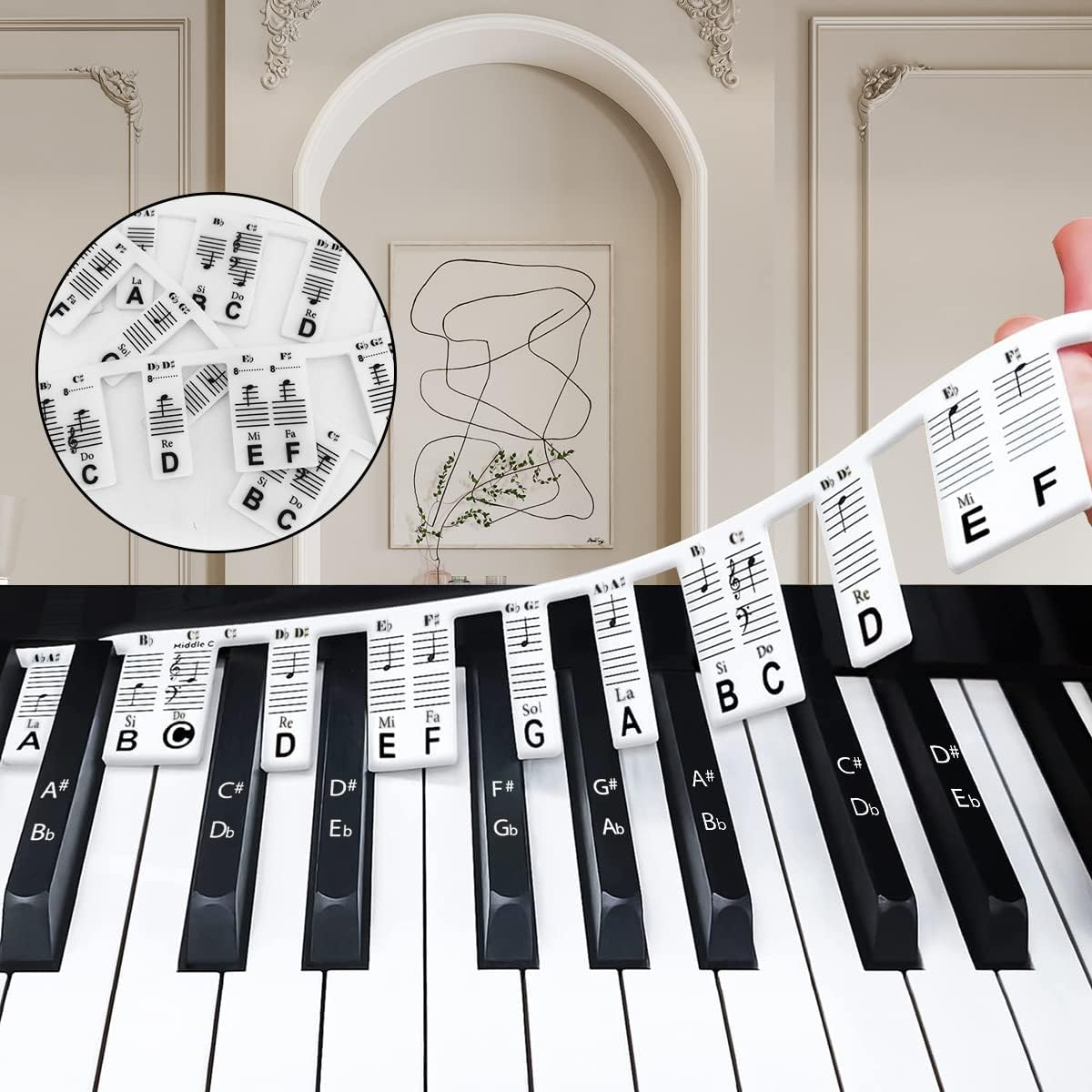 Vitoler Removable Piano Keyboard Note Labels,88 Keys Piano Keyboard Stickers,Silicone Keyboard Stickers for Beginners image number 6