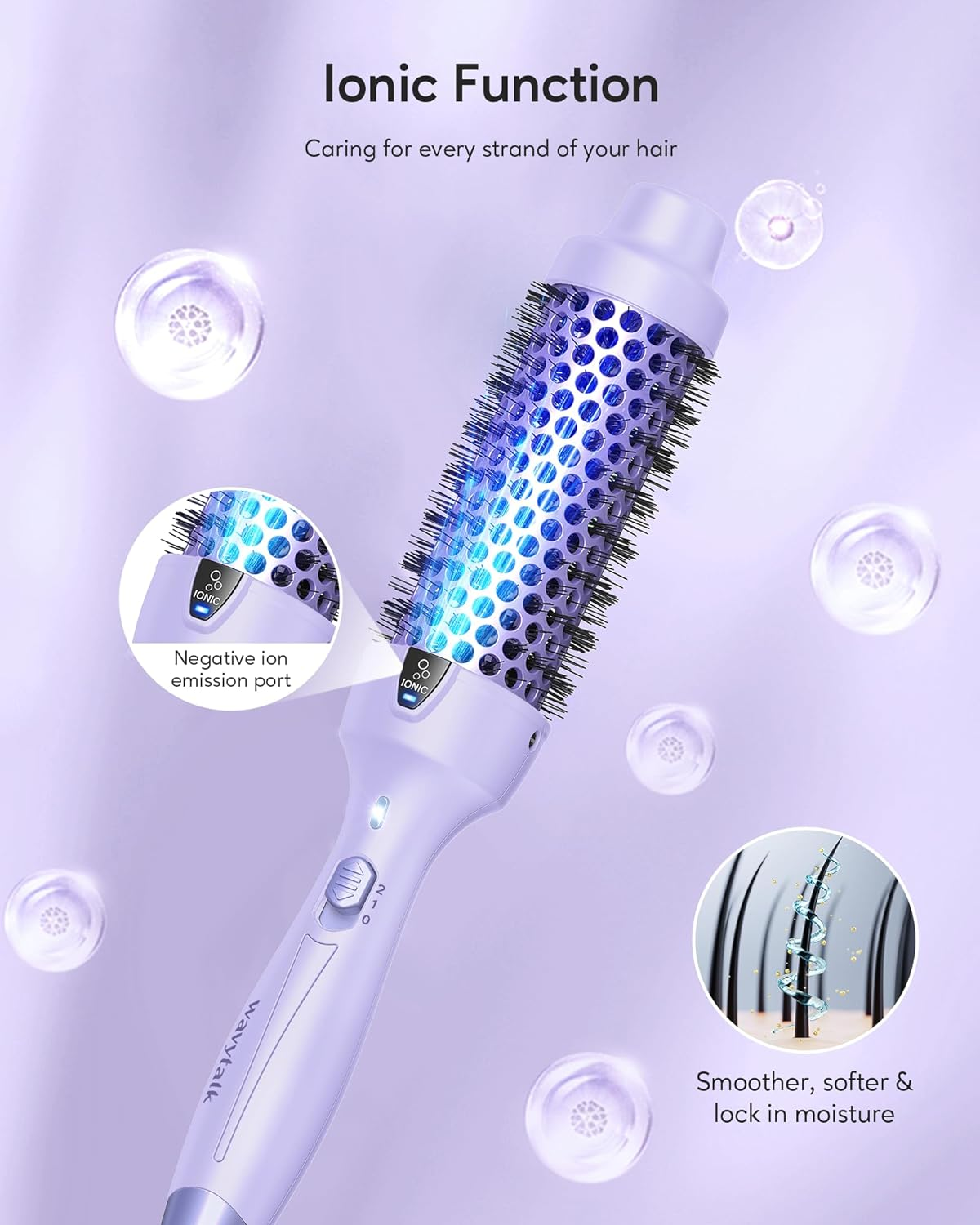 Wavytalk Thermal Brush, 1.5 Inch Ionic Heated round Brush Creates Blowout Look, Thermal round Brush Effortlessly Achieves Gorgeous Curls, Dual Voltage (Purple) image number 5