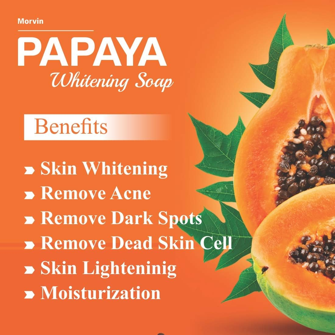 Morvin India Papaya Skin Whitening Soap 75Gm(Pack of 4) for Skin Whitening, Enriched with Papaya Extract, Kojic Acid and Shea Butter image number 5