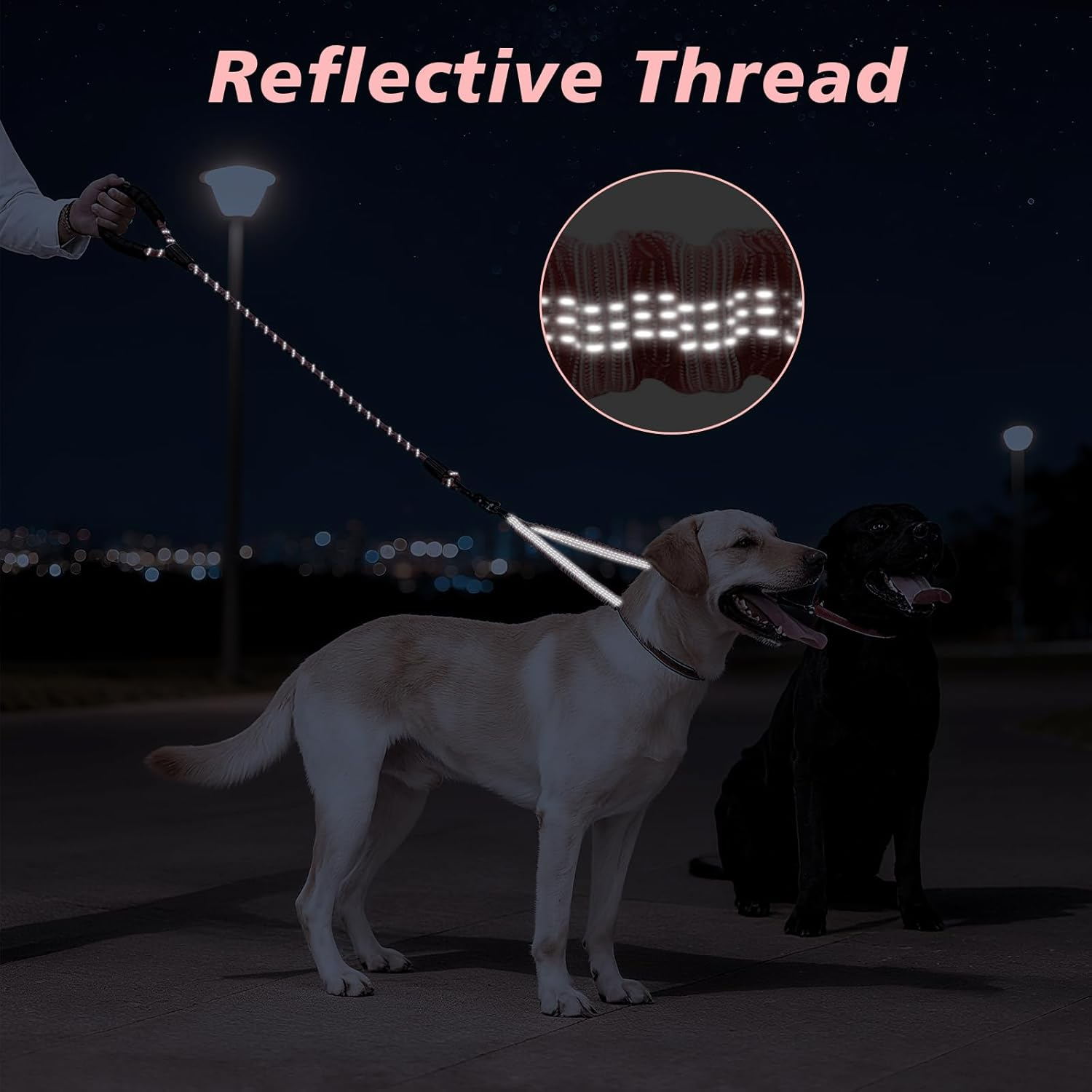 Double Dog Leash for 2 Dogs, Heavy Duty Dual Dog Lead, No Tangle Walking Leash with Shock Absorbing Bungee for Two Dogs, Durable Nylon Dog Lead for Medium/Large Breeds (Pink) - Pink image number 5