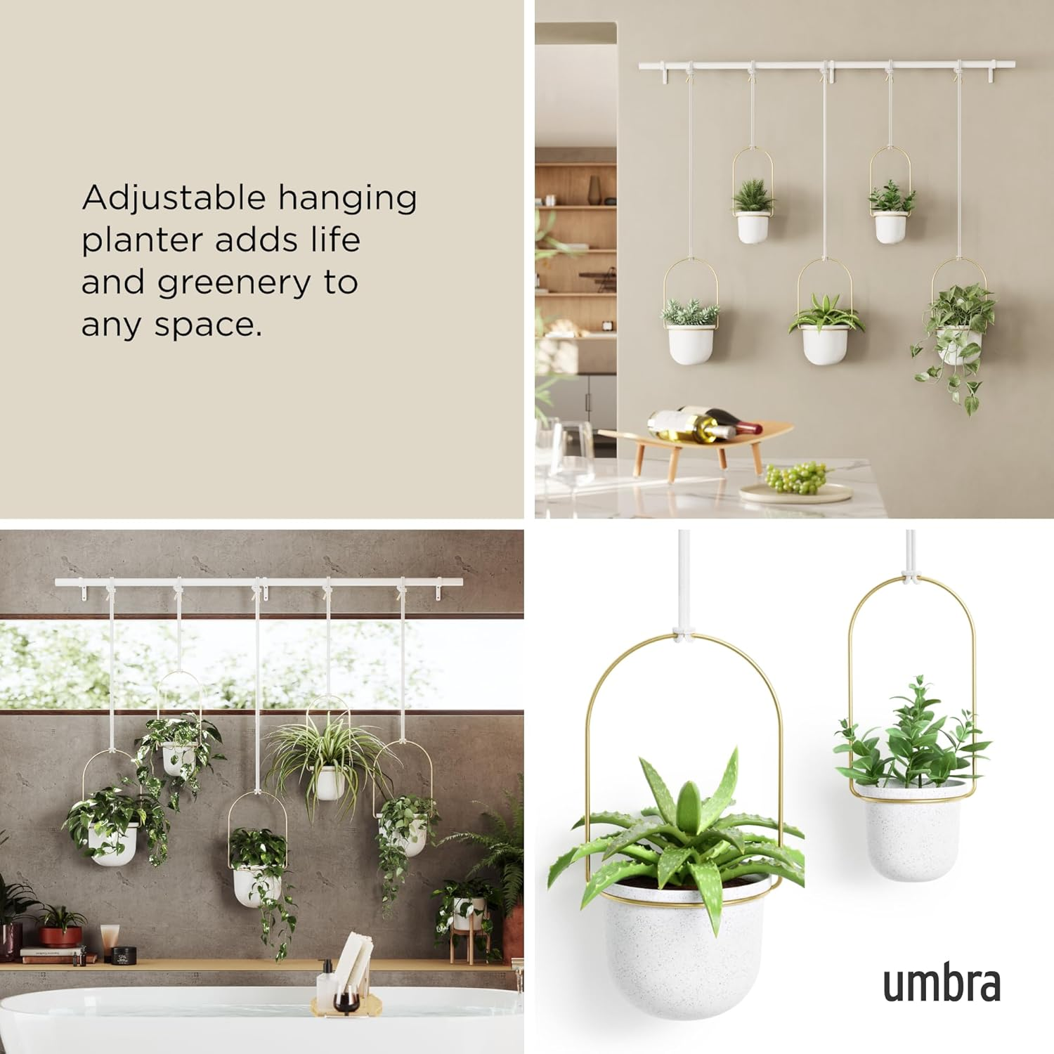 Umbra Triflora Hanging Planter 5-Pieces, Large, White/Brass image number 2