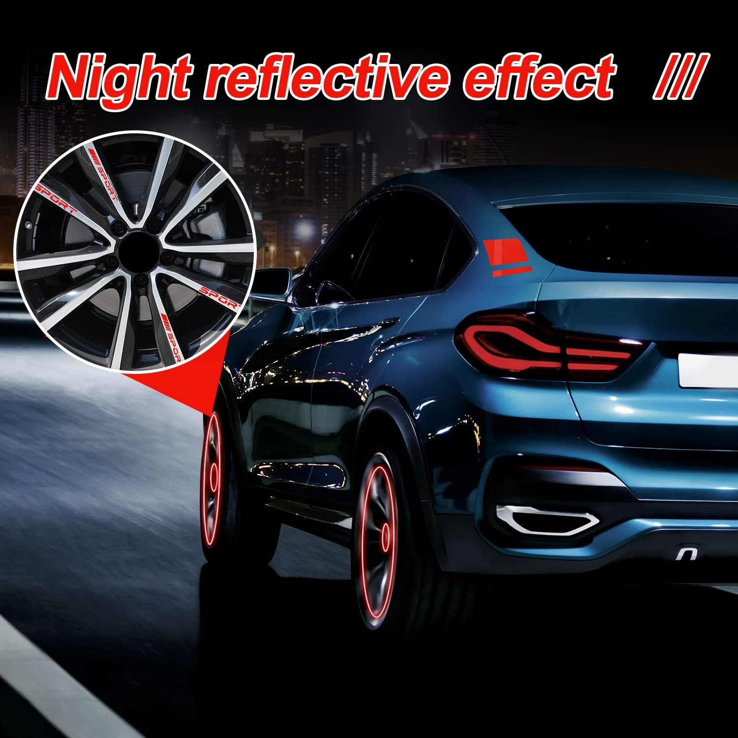 AIEX 12Pcs Wheel Rim Decal Stripes, Red Car Wheel Reflective Stickers Tire Stickers for Cars for 18''- 21'' Wheels Tire Rim Safety Decoration Accessories