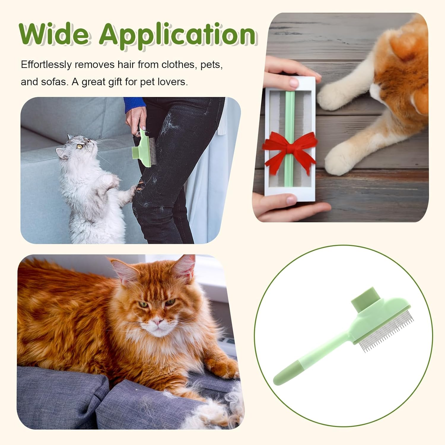 Cat Brush - Cat Brush with Release Button, Self-Cleaning Pet Hair Grooming Brush & Flea Comb for Cats and Dogs - for Long and Short Hair Care, Removes Undercoat & Loose Hair (Green) image number 3