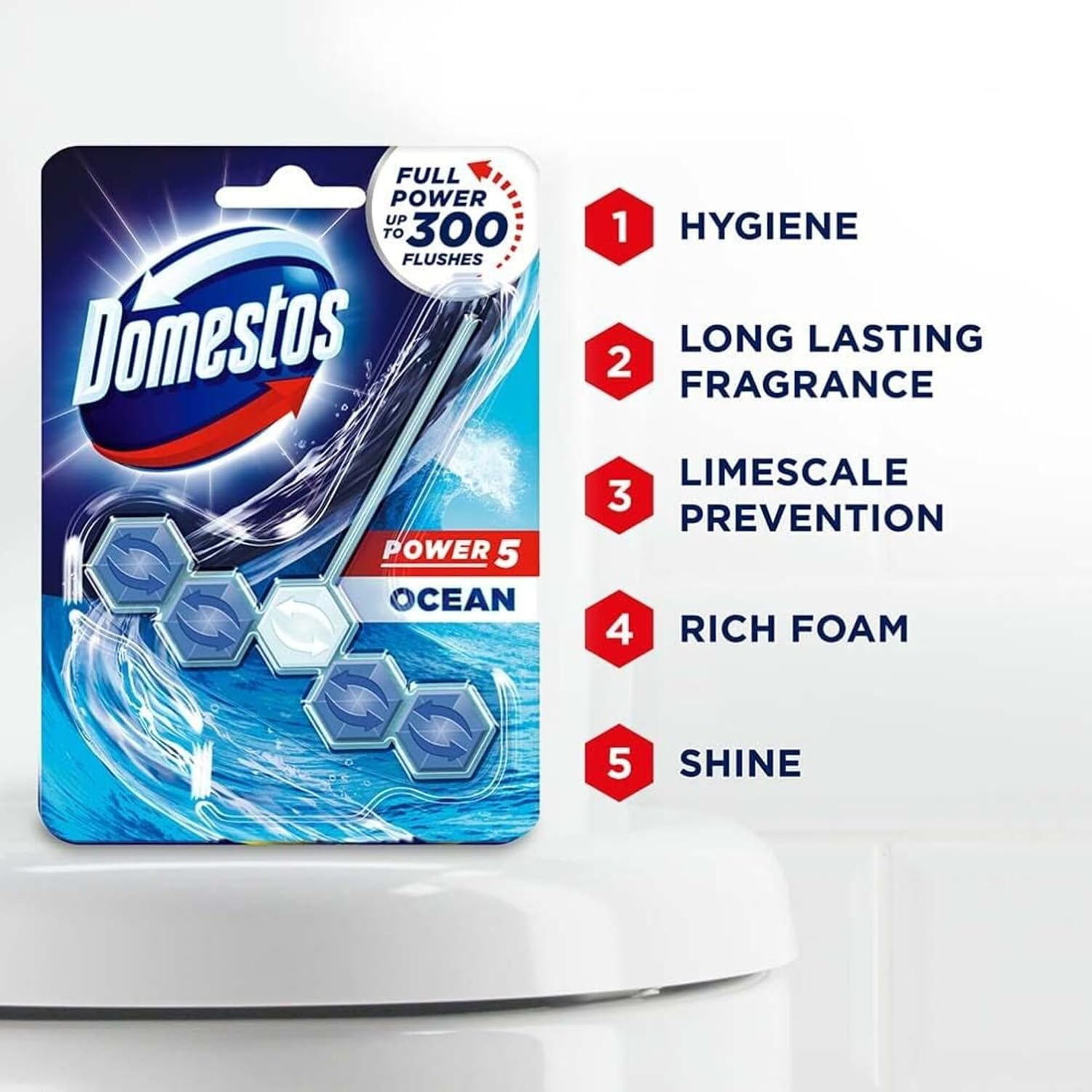Domestos Power 5 Chlorine Toilet Block 55 G image number 6