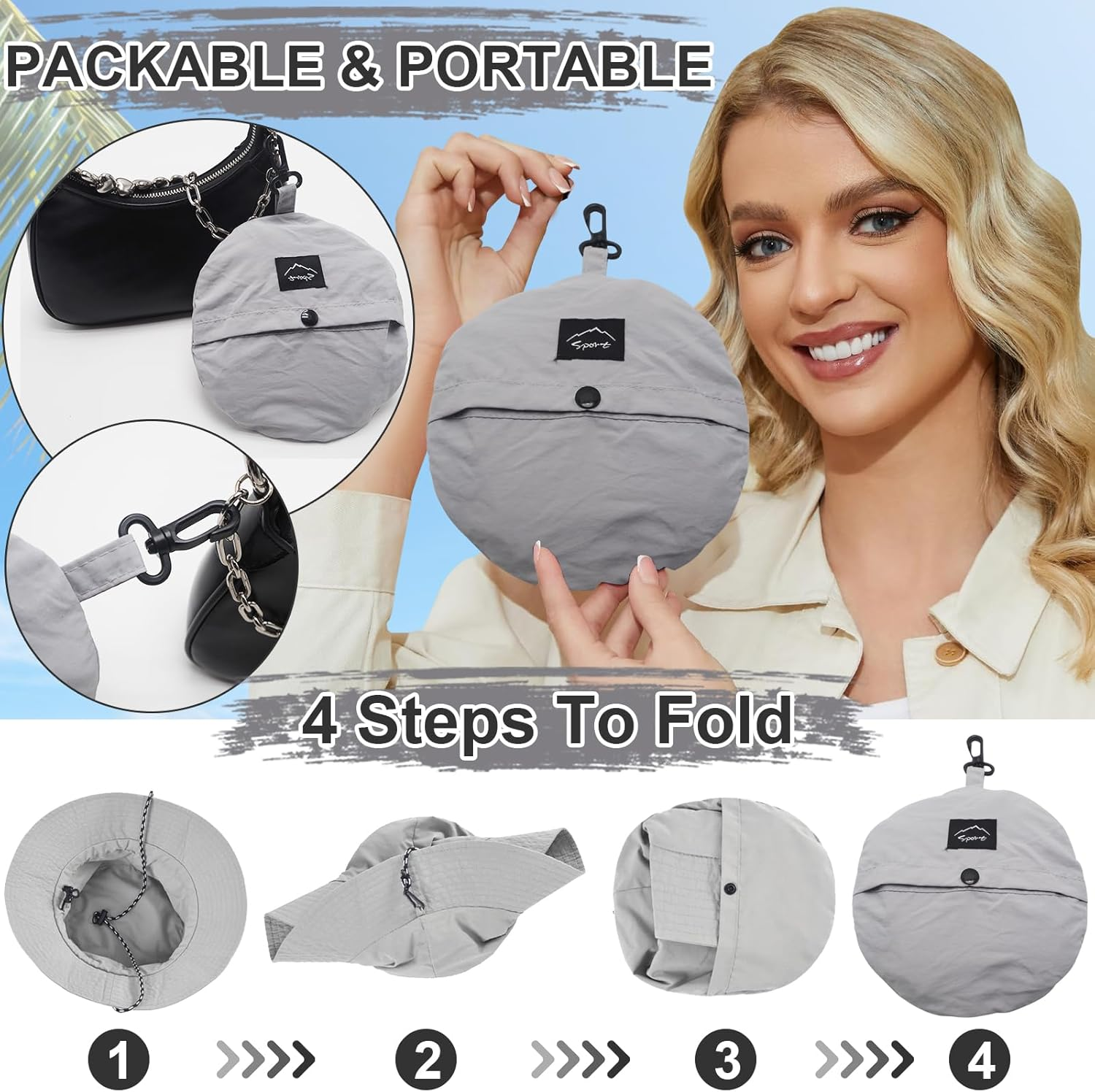 Velado Sun Hat for Women Men Wide Brim Bucket Hat UPF50 UV Protection Adjustable Cap for Summer Fishing, Hiking, Camping, Garden, Farming, Outdoor Exercise - Grey image number 6