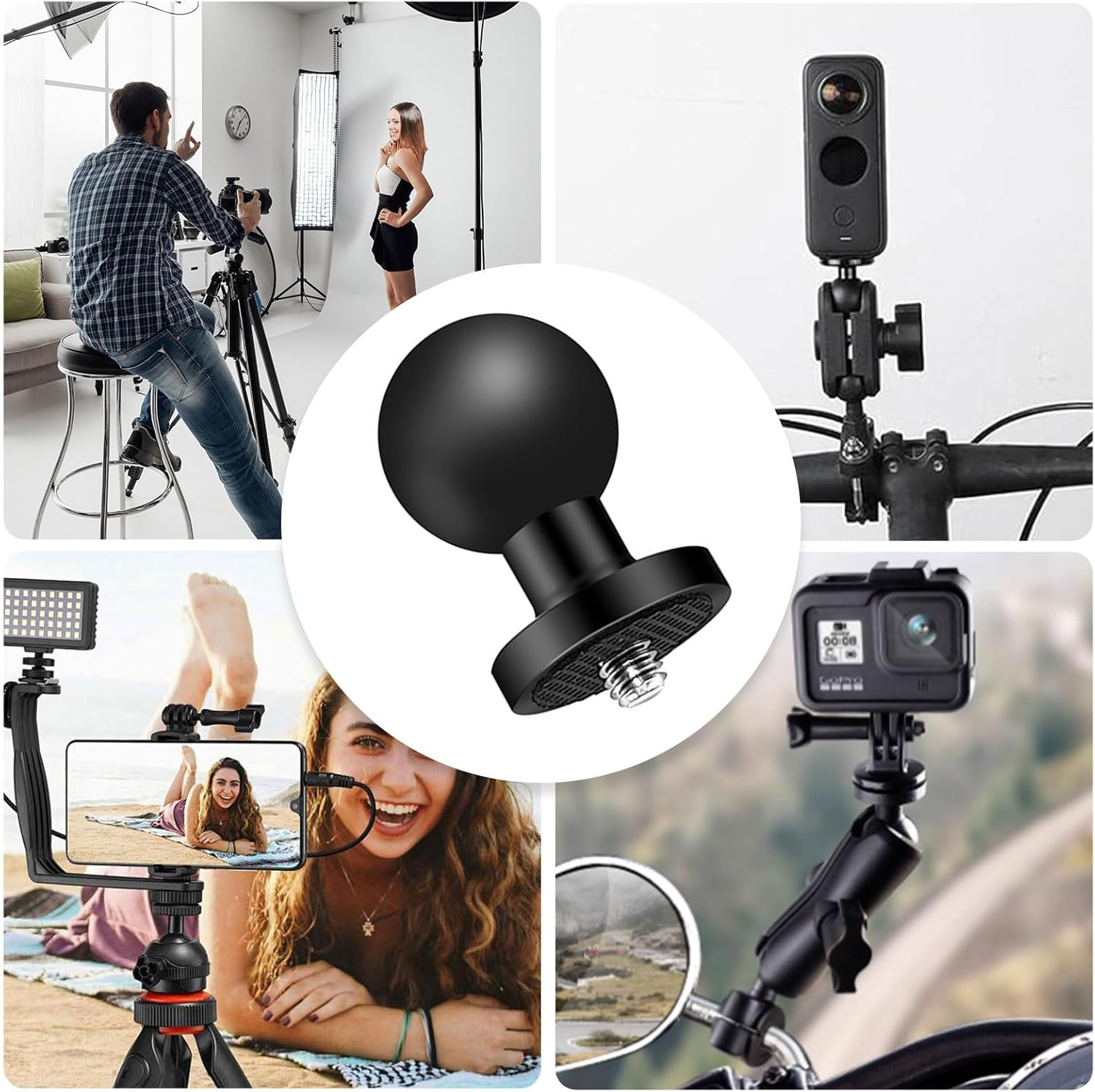 Aiyraa 1 Inch TPU Ball Adapter, with Aluminium Alloy Base and 1/4-20 Threaded Bolts, Compatible with RAM Mounts B Size 1 Inch Ball Double Base Arm, for Action Camera and Camcorder image number 3