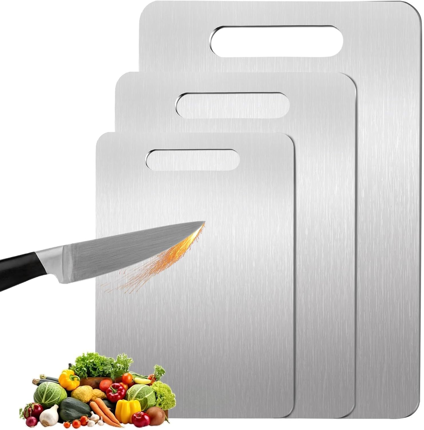 Spardar 3PCS Stainless Steel Chopping Board, Machine-Washable Double-Sided Cutting Board Set, Durable and Scratch-Free, Non-Stick and Easy to Clean, for Cutting Fruits & Veggies, Meat and Seafood image number 5