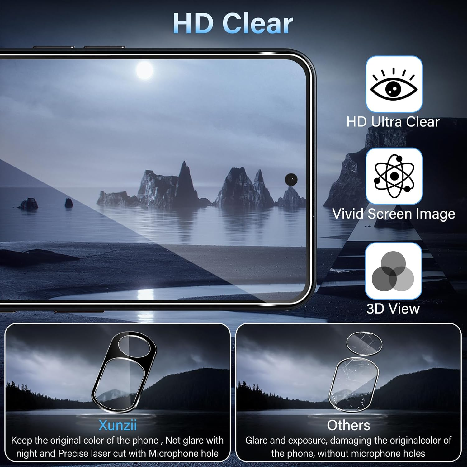 Xunzii Screen Protector for Nothing Phone 3A 5G for Tempered Glass with Camera Protection [2+2 Pieces], 0.33 Mm Ultra Clear Film, 9H Hardness Screen Protector, Anti-Bubble Tempered Glass Film image number 5