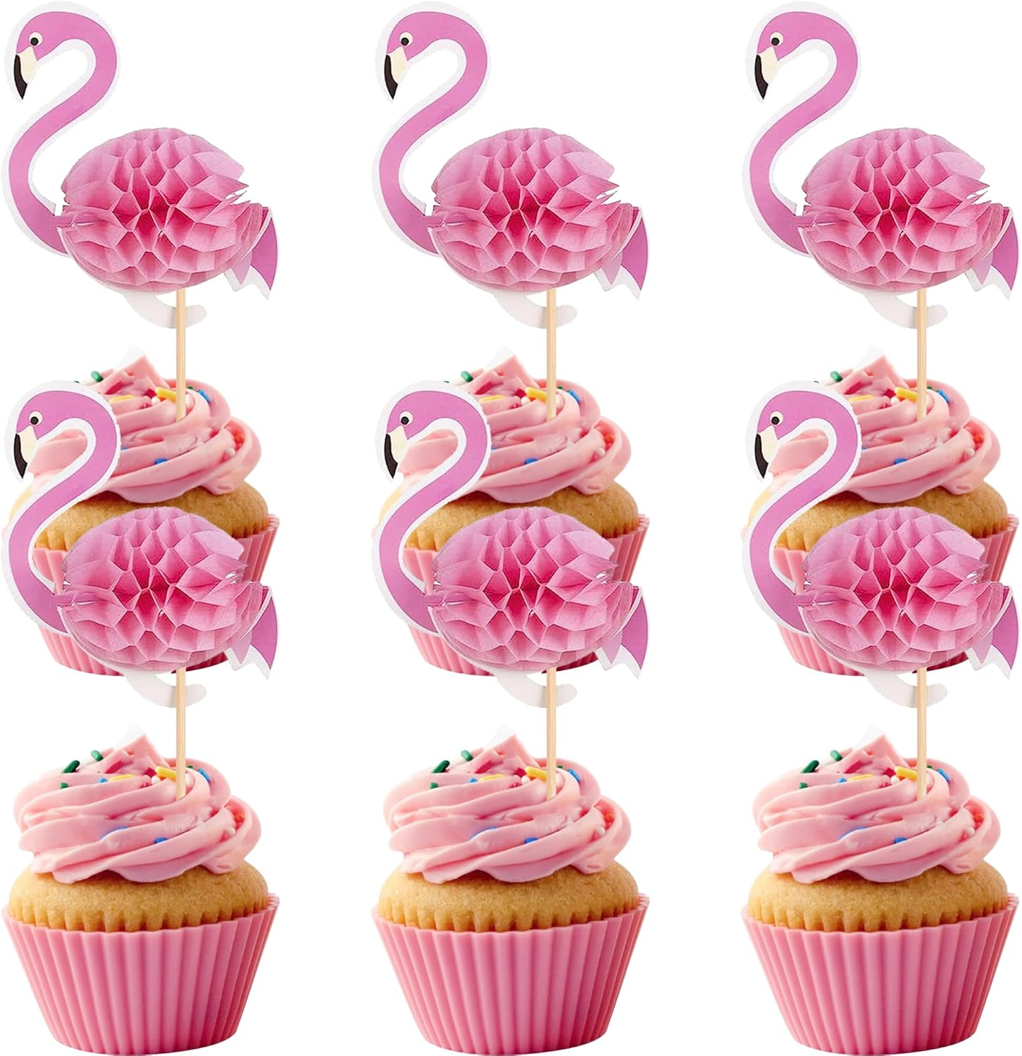 SYKYCTCY 50 Pack Hawaiian Luau 3D Flamingo Cupcake Toppers Tropical Flamingo Cupcake Picks for Summer Hawaii Luau Tropical Aloha Theme Baby Shower Birthday Wedding Party Cake Decorations Supplies image number 1