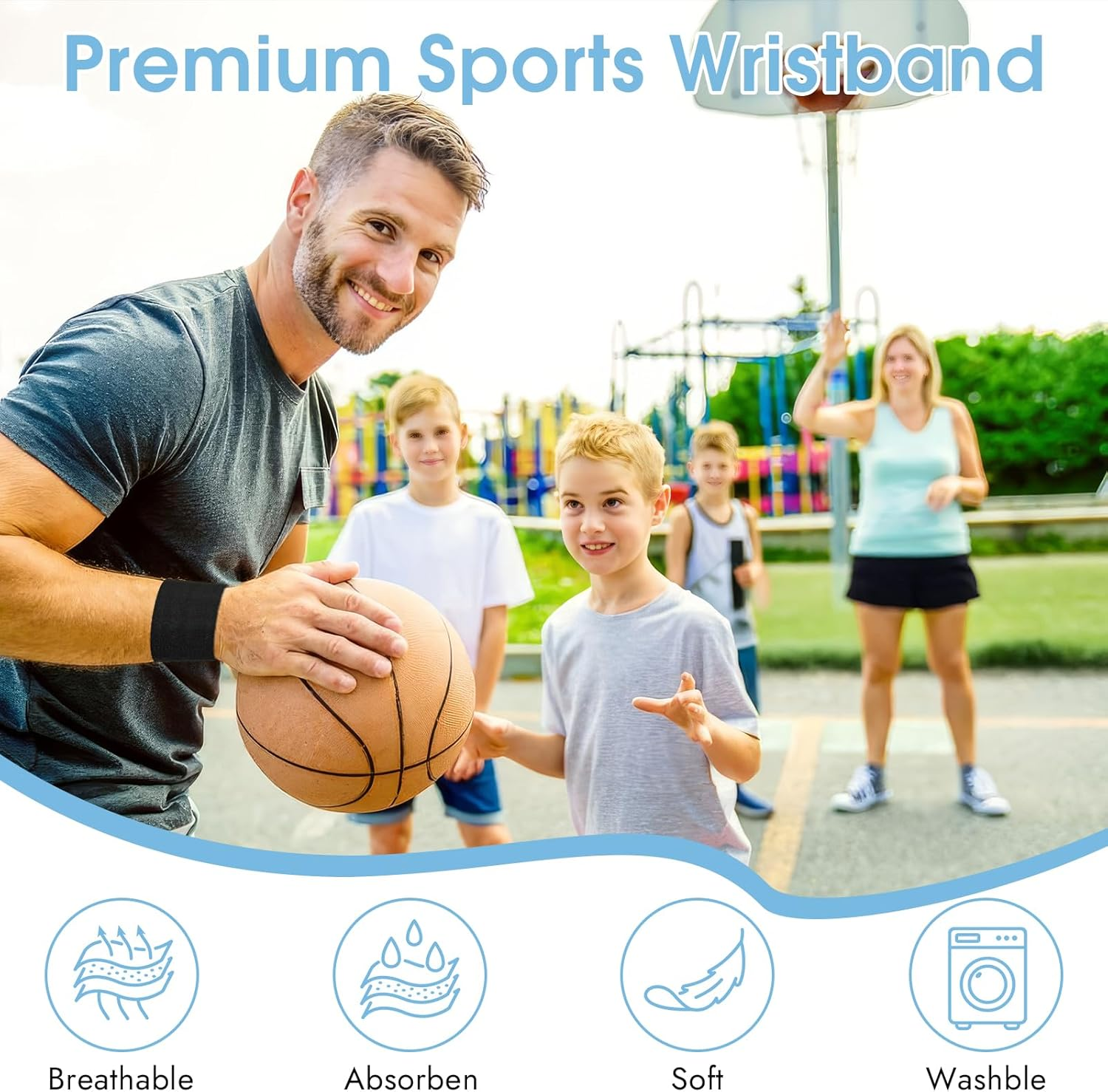 8 Pcs Sports Wrist Sweat Bands for Men & Women， Absorbent Wrist Sweatbands Tennis Wristbands, Elastic Wrist Bands for Sweat for Basketball Tennis Football Gym Running Working Out image number 5