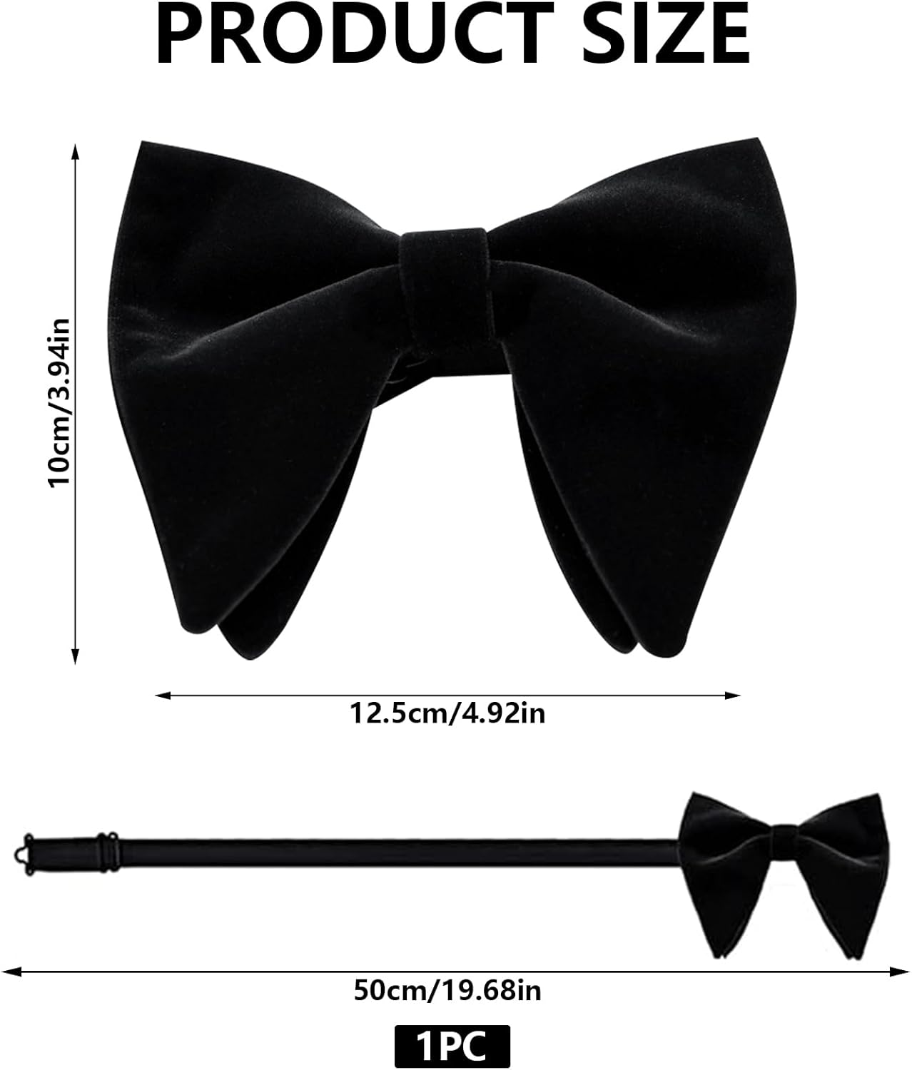 Domicubes Mens Velvet Bow Tie, Oversized Solid Color Pre-Tied Bow Tie Adjustable Formal Tuxedo Butterfly Big Bowtie for Birthday Groom Wedding Party Formal image number 1