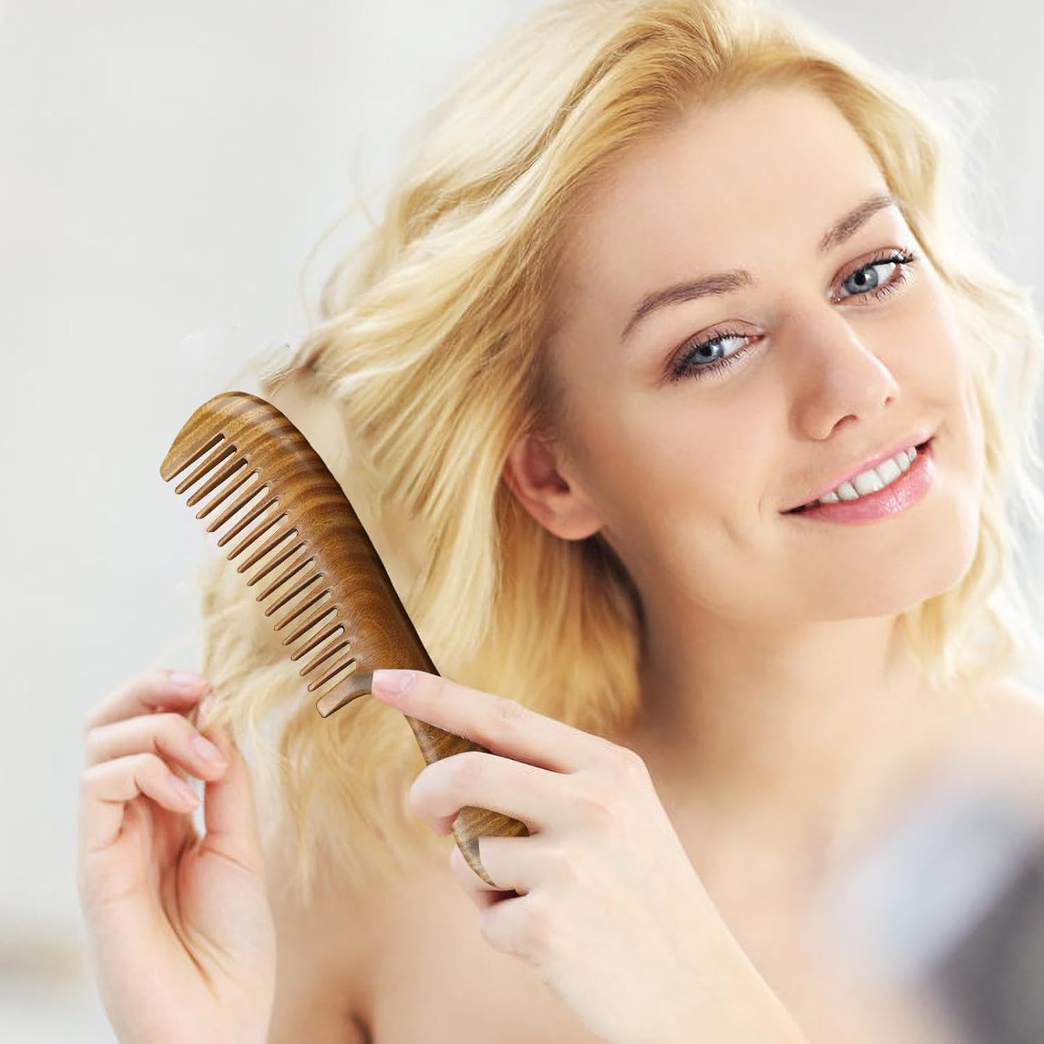 Wooden Comb, Walnut Wood Hair Comb, Sandalwood Detangling Comb, Hair Styling Tools, Scalp Massager Comb, Curly Hair Detangler, Wavy Hair Comb, Long Hair Styling Tools, Natural Wood Hair Accessories image number 6