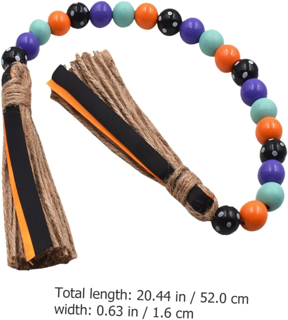 Wooden Beaded Garland Decorative Wall Hanging Tiered Tray Beaded Garland Rustic Home Decor for Party image number 2