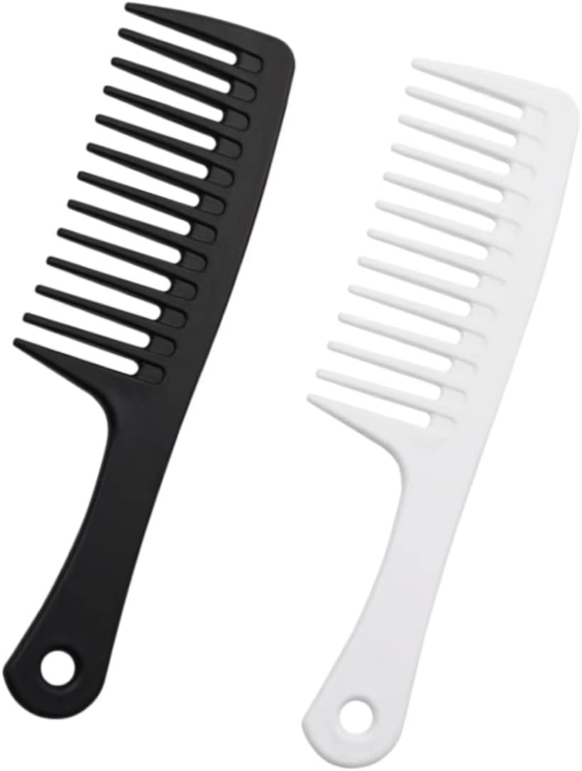 Wide Tooth Comb with Thickened Handle for Long, Curly, Wet Hair - Smooth without Tangles - 2-Piece Pink and Green