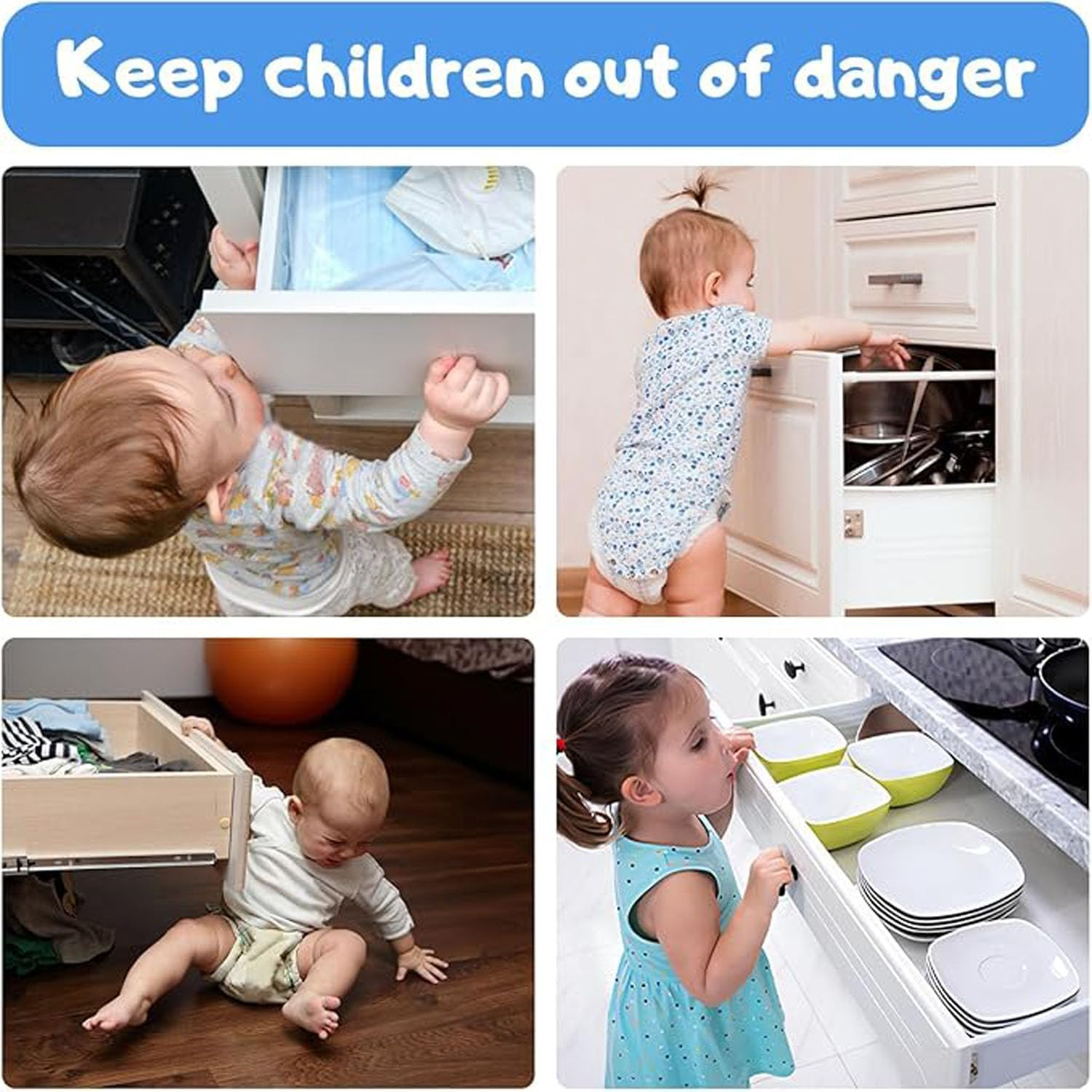 12Pcs Cabinet Locks for Babies, Uandhome Child Safety Locks Drawer Locks Baby Proofing Baby Cabinet Safety Latches Kitchen System with Strong Adhesive Tape image number 2