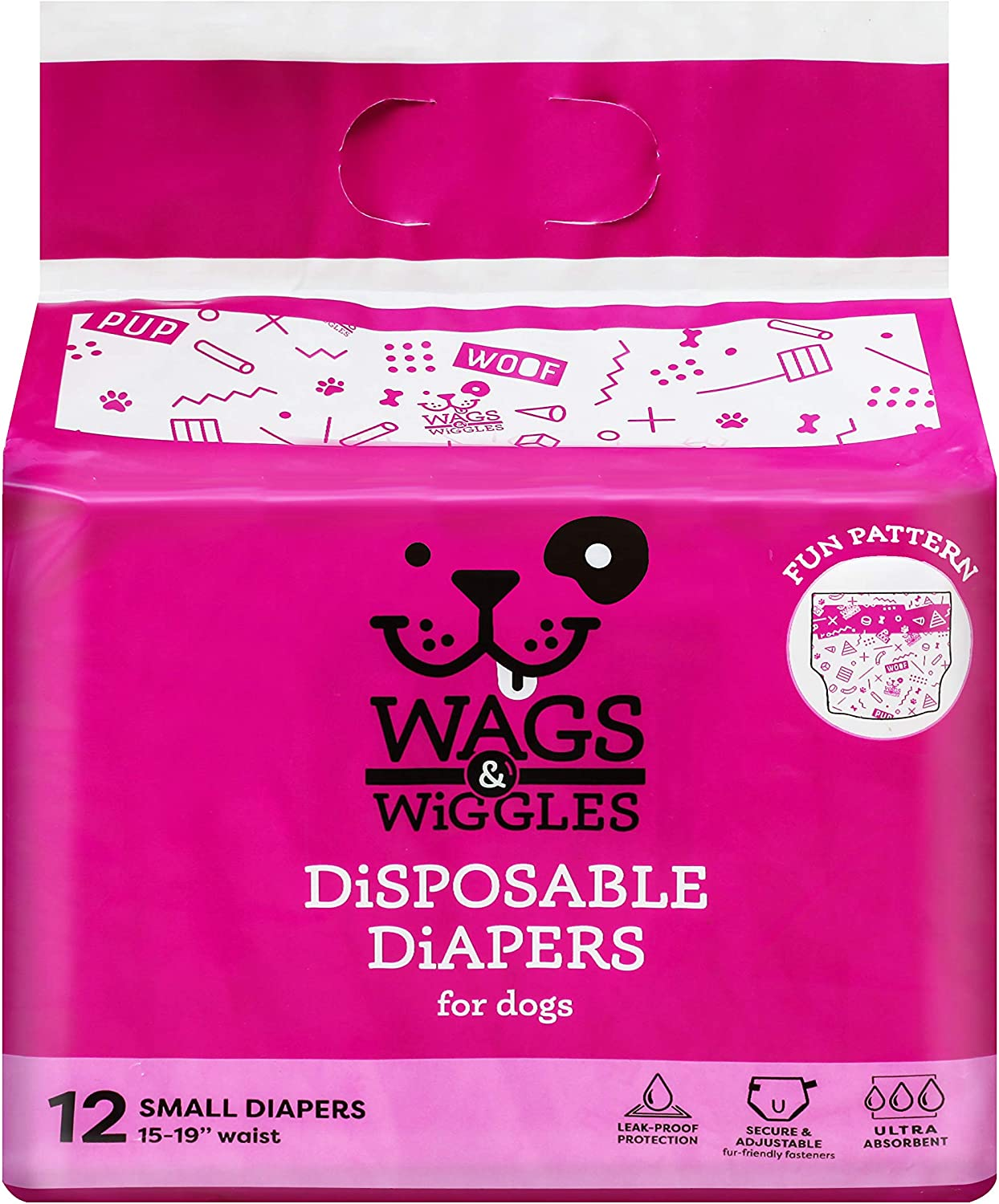 Wags & Wiggles Disposable Diapers for Female Dog, Small, 12 Pack