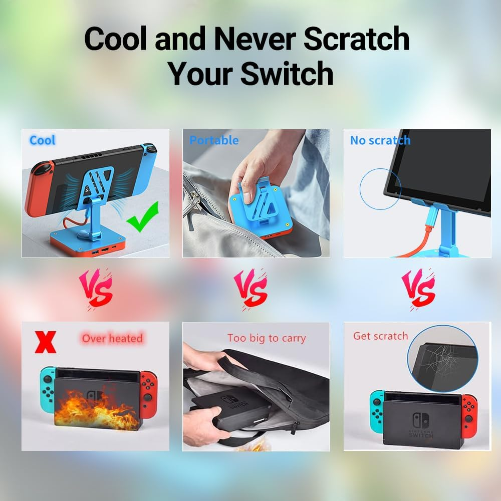 GOPALA Switch Dock: Adjustable Stand for Nintendo Switch/Oled/Steam Deck/Ipad Pro/Macbook/Dell/Hp - 4K/1080P Replacement Docking Station