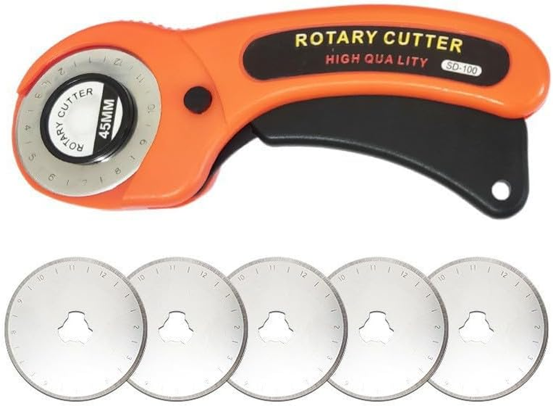 SOVYOULIVE 45Mm Ergonomic Rotary Cutter with 5 Extra Blades, Safety Lock Rolling Cutter for Fabric, Leather, Sewing, Quilting & Crafting, Fabriccutter Wheel for Left and Right-Handed Use image number 4