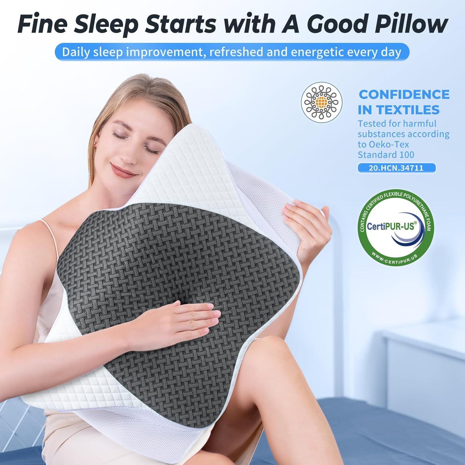 SAHEYER Cervical Neck Pillow, 2 in 1 Ergonomic Neck Support Pillow, Side Sleeper Pillow for Neck and Shoulder Pain Relief, Slow Rebound Memory Foam Pillow for Side Back Stomach Sleepers (Grey) image number 5