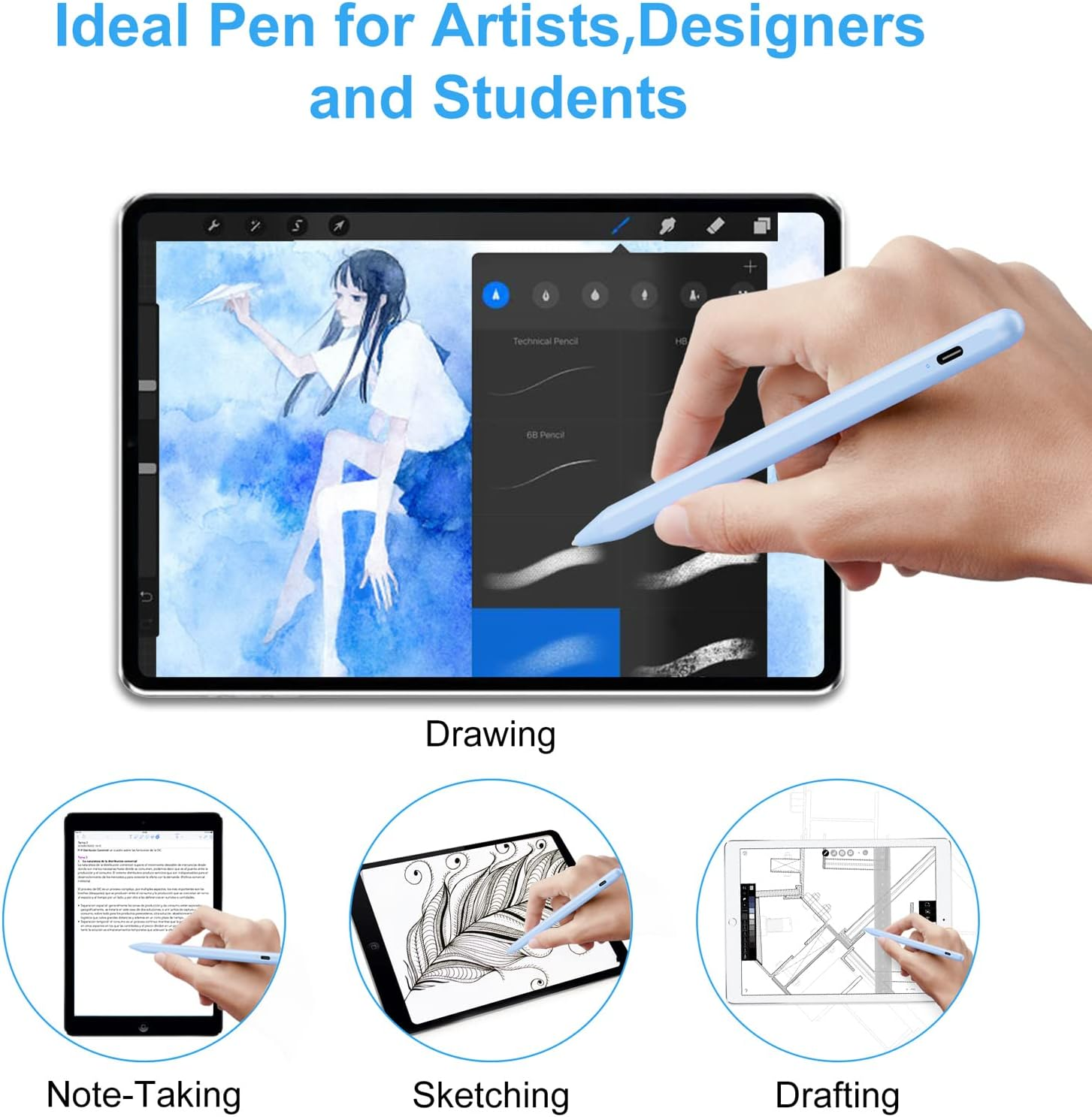 Stylus Pen for Ipad (2025-2018) with Fast Charge Palm Rejection,Fojojo Active Pencil for Ipad10/9/8/7/6Th,11Th A16,Pro 11/13 M4/M5,Air 11/13 M2/M3,Pro12.9,Air 5/4/3Rd,Mini 7/6/5 image number 3