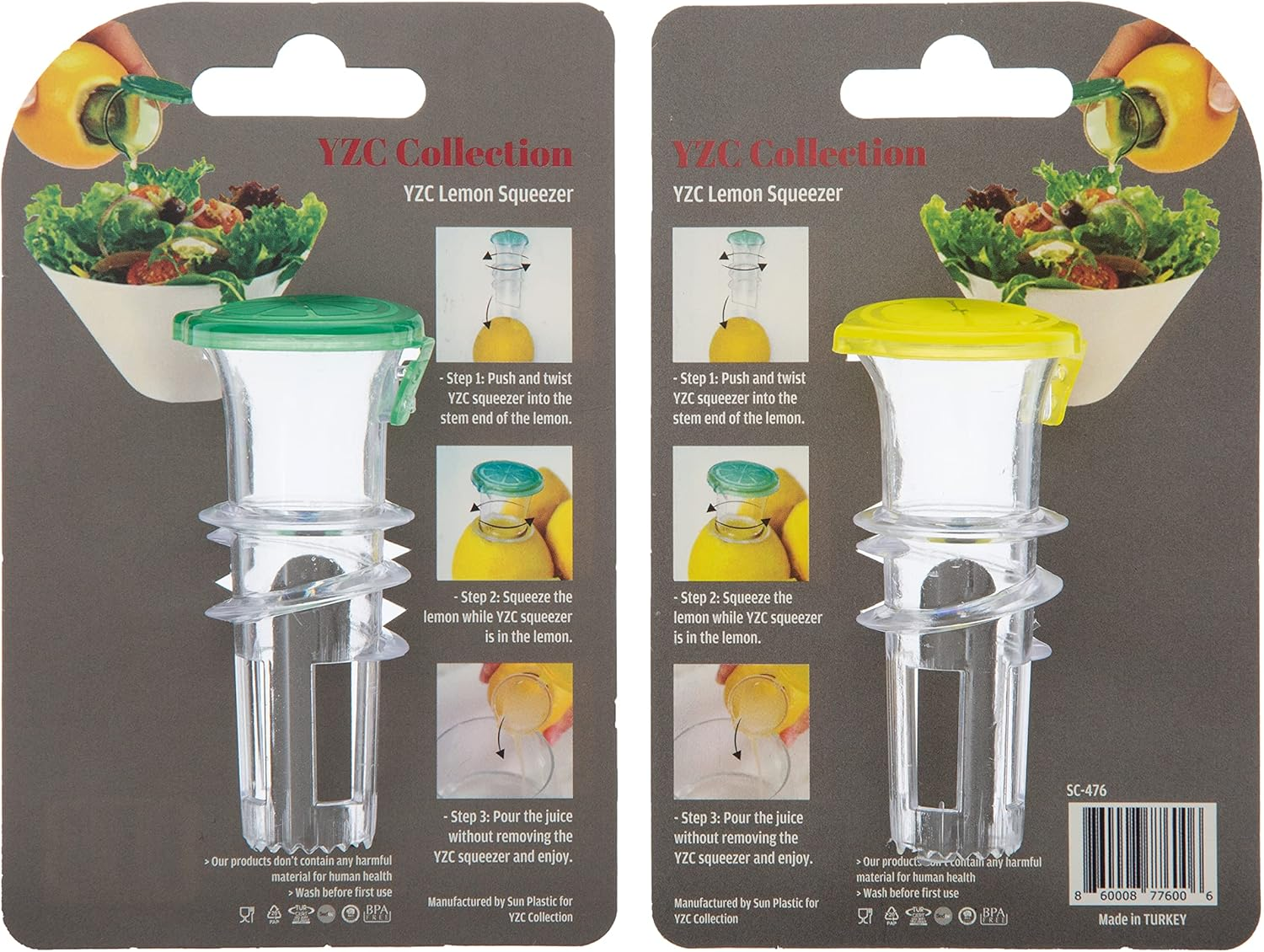 YZC Lemon Squeezer &ndash; 2-Pack Lemon-Juicer &ndash; Bpa-Free Plastic Lime Juicer&ndash; Compact Juice Extractor Citrus Press with Lid &ndash; Squeeze Lime for Cocktails, Drinks image number 1