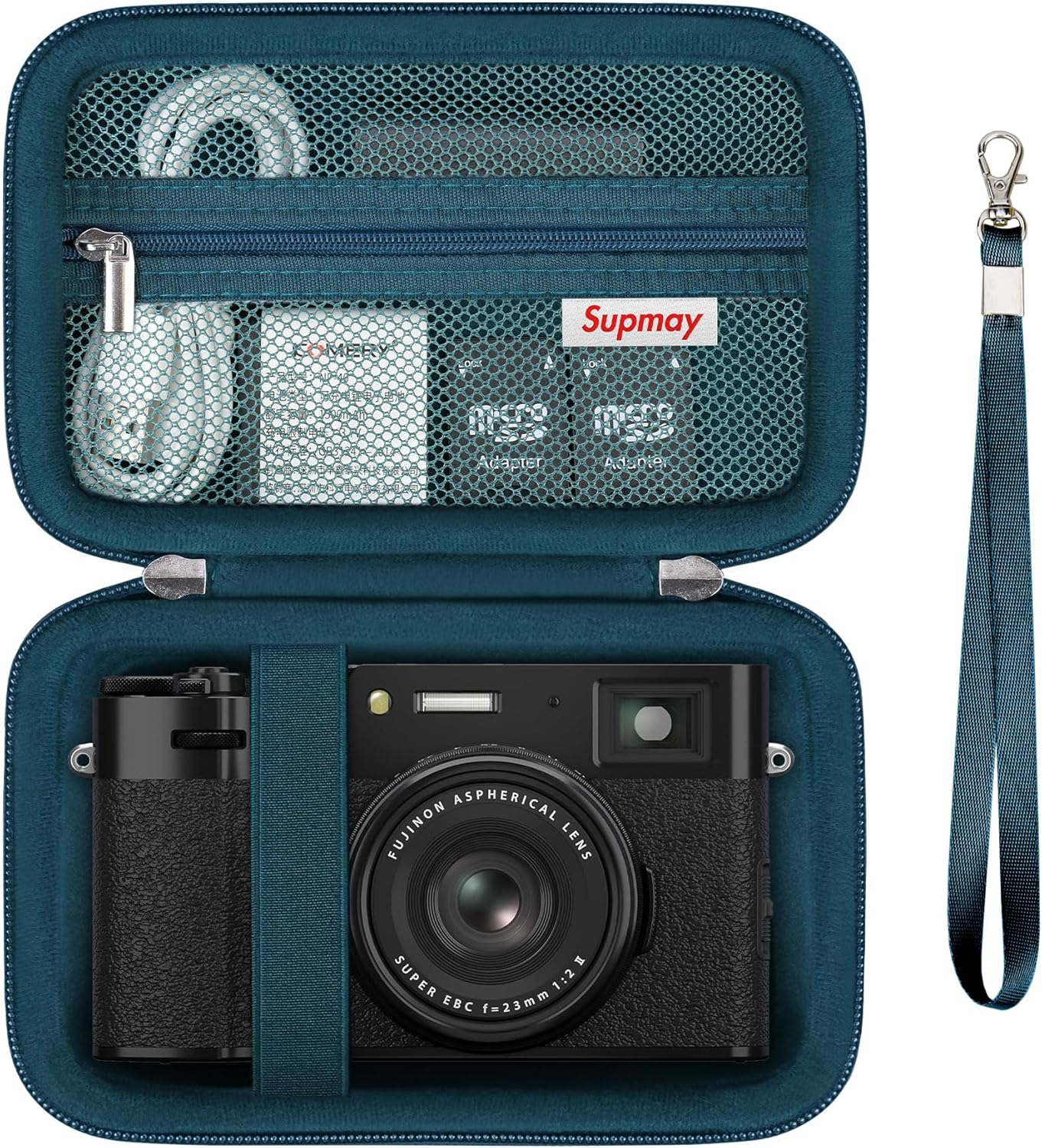 Supmay Hard Travel Case for Fujifilm X-E5 / X100VI / X100V Digital Camera, Digital Camera Storage Case with Mesh Pocket for Batteries, SD Card, USB Cable, Black
