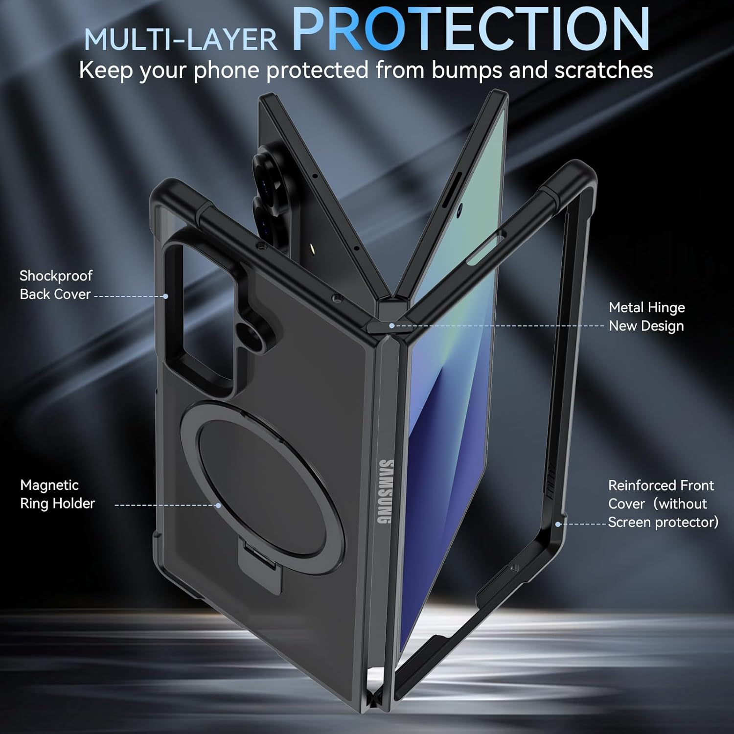 Ottpluscase Magnetic for Samsung Galaxy Z Fold 7 Case with Adjustable Stand, Compatible with Magsafe, Military Standard Protection, Translucent Matt Mobile Phone Case for Samsung Fold - Black image number 6