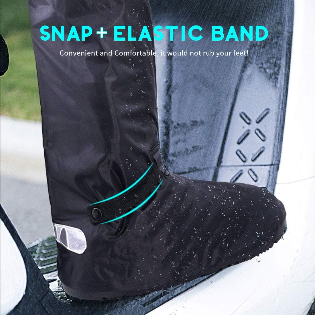 Hilitchi Black Men Waterproof Rainstorm Rainy Day Rain Suit Raingear Motorcycle Outdoor Protective Gear Rain Boot Shoe Cover Zipper US 10 11 Euro 44 45 Black