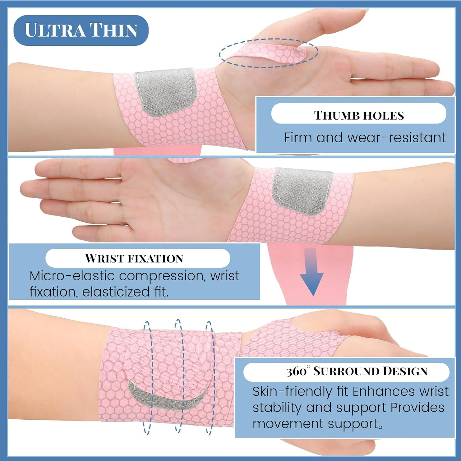 Ultra-Thin Wrist Brace and Compression Wraps, 2Pcs Ultra Thin Wrist Support Brace,Carpal Tunnel Wrist Braces,Adjustable Carpal Tunnel Support Sleeves,Wrist Brace Support for Carpal Tunnel,Pink image number 6