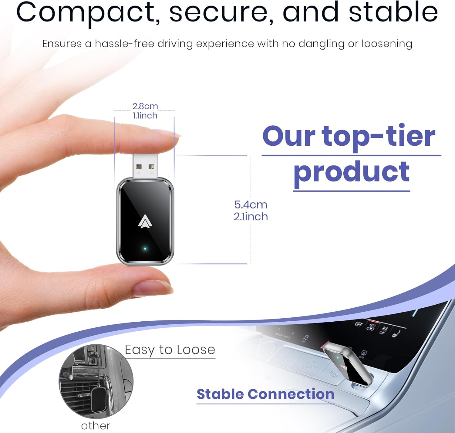 Android Auto Wireless Adapter, Convert Wired to Wireless, Mini Size with Extension Usb-C/Type-C, Stable Control & No Delay, Supports Car Original Control, Black image number 4