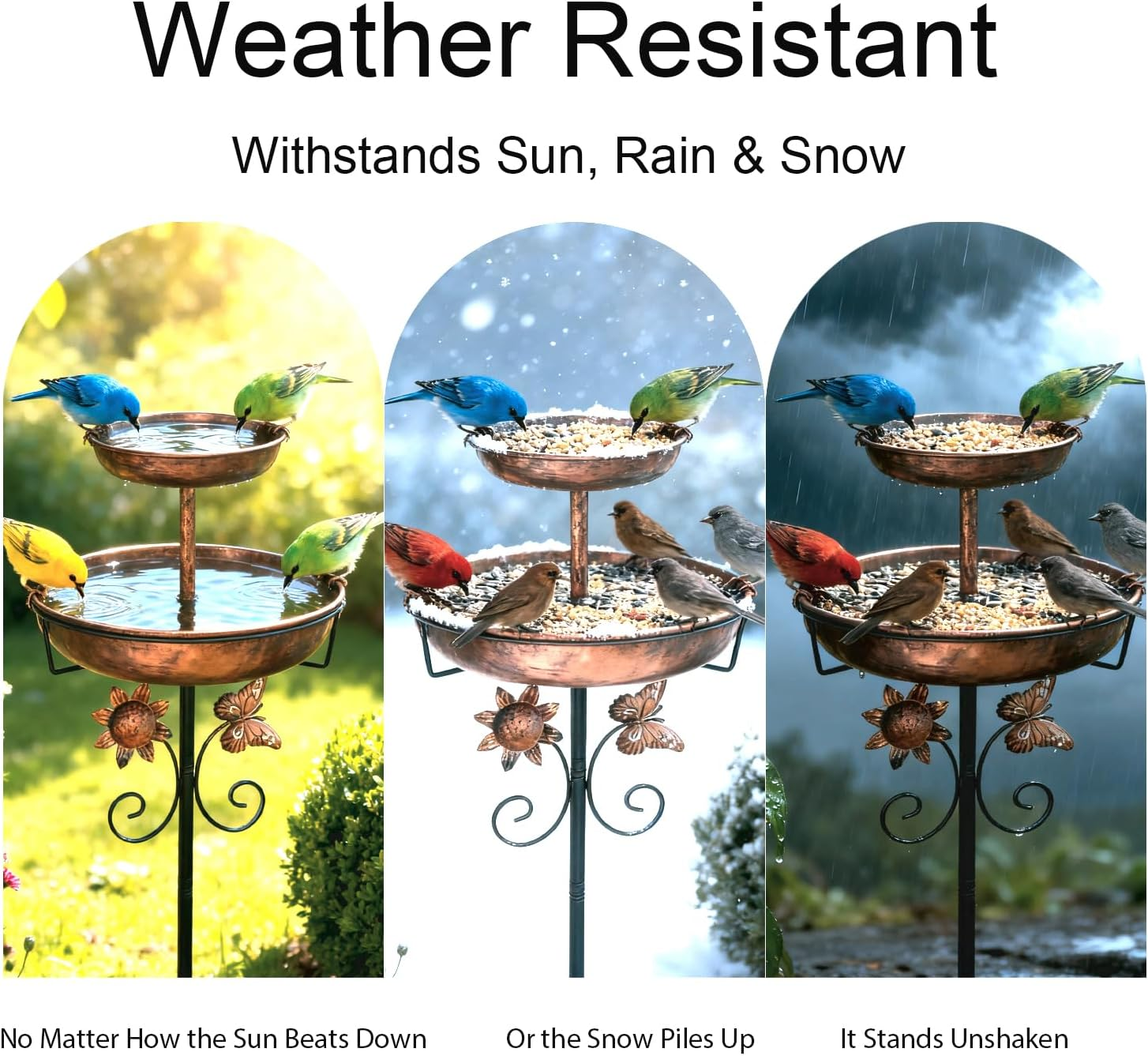 STAVAN 107 Cm (42 Inch) Outdoor Bird Bath, Vintage Style Dual Bowl Bird Bath & Feeder with Sturdy 5-Prong Base, Antique Bronze Freestanding Metal Birdbath for Garden, Patio & Lawn Decor