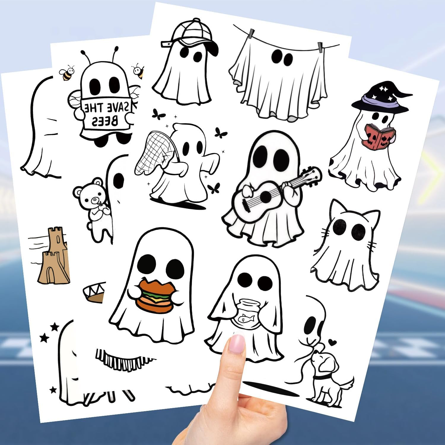 10 Sheet Ghost Halloween Waterproof Temporary Tattoos for Kids Party Supplies, Temp Tattoo Stickers for Kids Girls Boys Birthday Party Favors Activities (Ghost) image number 3