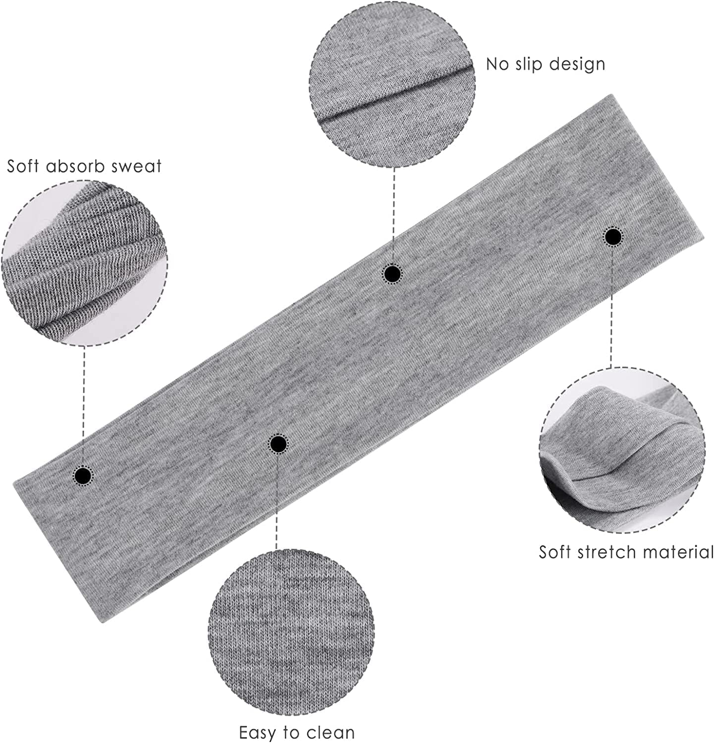 Headbands for Women,6Pcs Elastic Sweat Yoga Hairbands,Non Slip Fashion Ladies Turban Headband, Solid Color Sports Running Hairbands