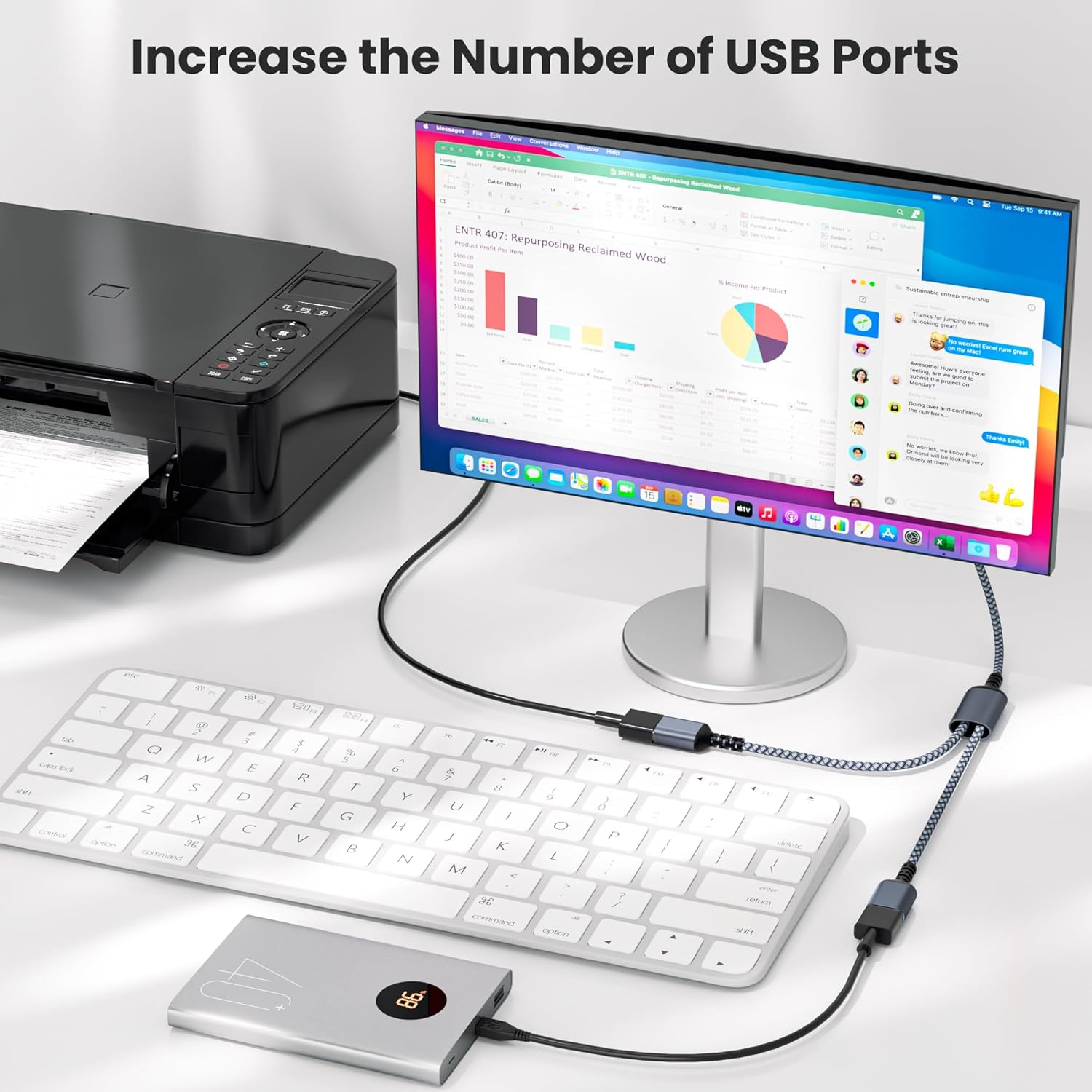 Basesailor USB Splitter 2 Port 1M, Y Cable, Male to Double Female Extension Cord Adapter, 1 in 2 Out Dual Extender Hub, Data Power Charger Split Converter for Car, Xbox One, PS4, PS5, Laptop image number 3