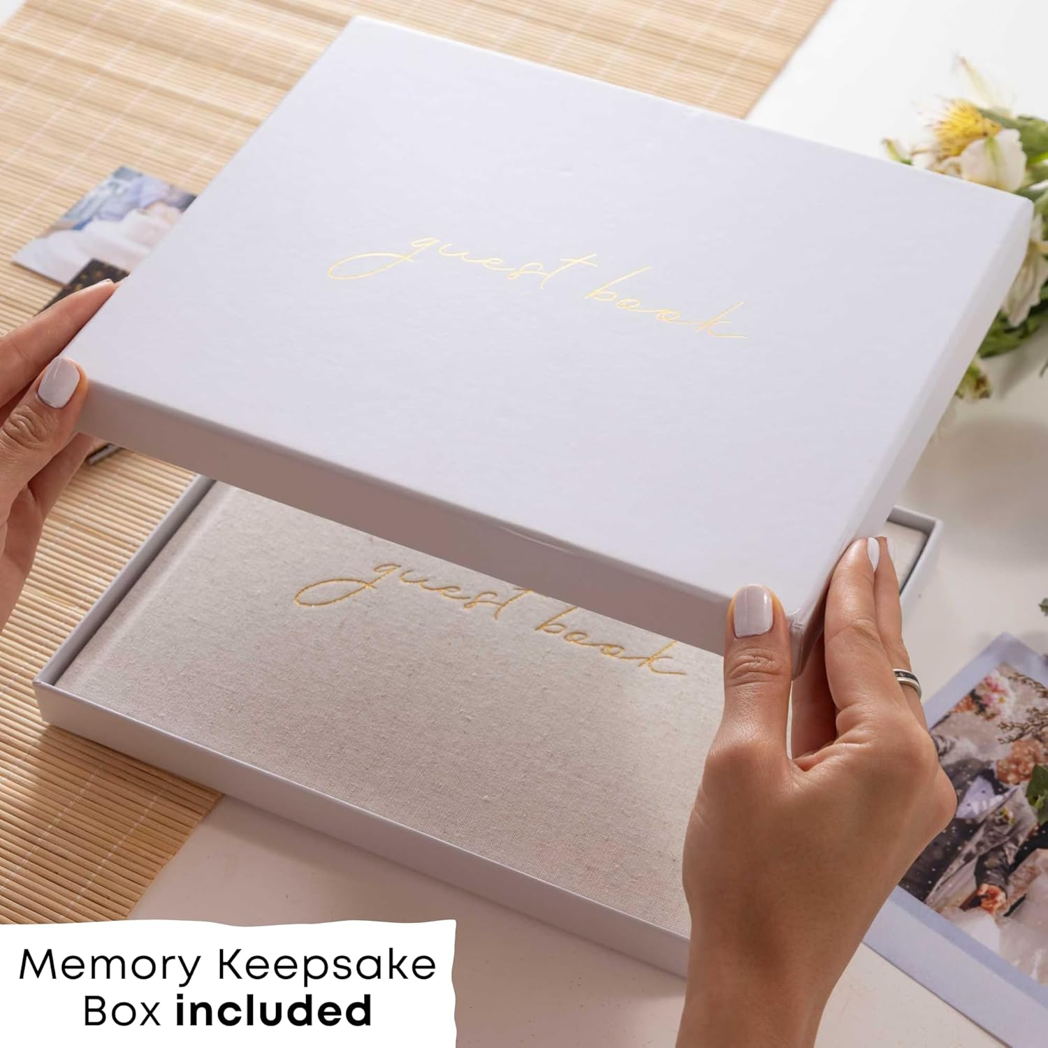 Premium Baby Shower Guest Book - Linen Cover Wedding Guest Book - Includes Baby Book Keepsake Box W/ 100 Pages for Signatures & Photos - Ideal for Polaroid Baby Photo Book, Graduation & Special Events image number 3